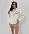 Pullaps Önü Çİçek Nakışlı Keten Salaş Gömlek