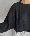 Pullaps Örgü Desenli Triko Kazak Siyah
