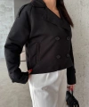 Pullaps Çift Düğmeli Kısa Trenç Siyah