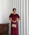 Pullaps Payetli Maxi Elbise Bordo