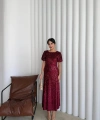 Pullaps Payetli Maxi Elbise Bordo