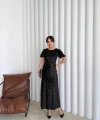 Pullaps Payetli Maxi Elbise Siyah