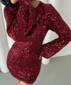 Pullaps Payetli Midi Elbise Bordo