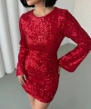 Pullaps Payetli Midi Elbise Kırmızı