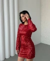 Pullaps Payetli Midi Elbise Kırmızı