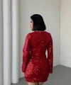 Pullaps Payetli Midi Elbise Kırmızı