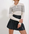 Pullaps Polo Yaka Düğmeli Çizgili Uzun Kol Triko Bluz