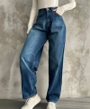 Pullaps Toka Detaylı Bol Kesim Geniş Paça Rahat Baggy Jean Pantolon