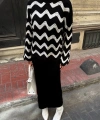 Pullaps Zigzak Desenli Kazak Ve Elbise Triko Takım Siyah