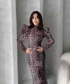 Sırt Dekolteli Leopar Desenli Elbise