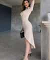 V Yaka Anvelop Etek Midi Boy Dalgıç Elbise