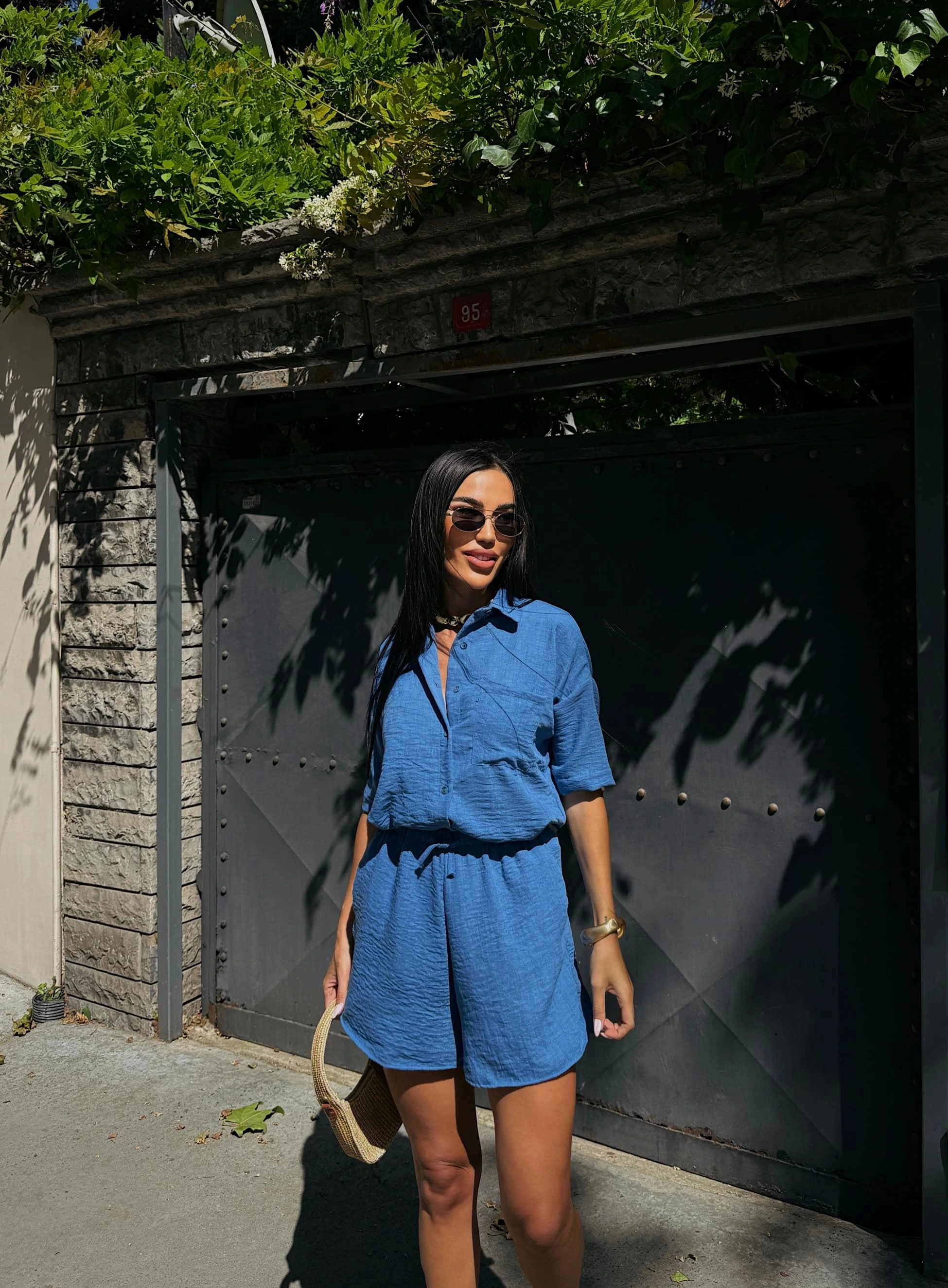 Aerobin Keten Kısa Kol Gömlek ve Şort Alt Üst Takım