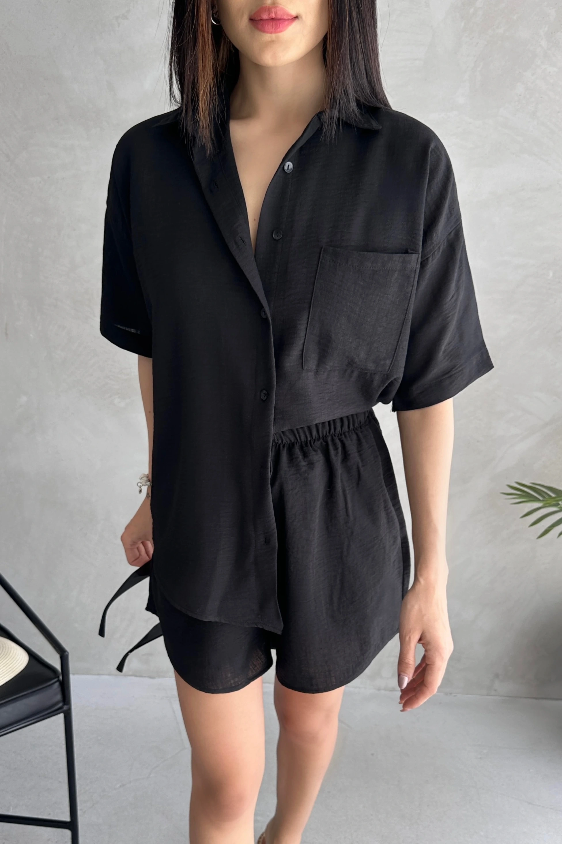 Aerobin Keten Kısa Kol Gömlek ve Şort Alt Üst Takım