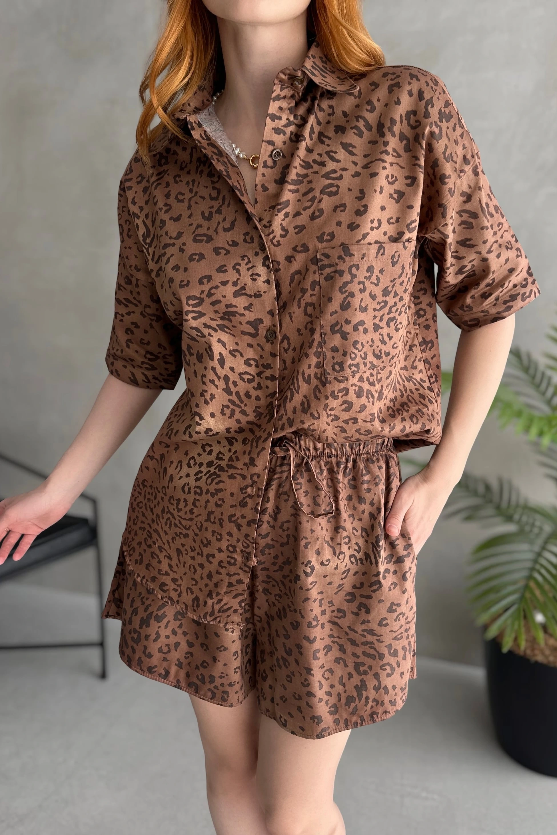 Aerobin Keten Kısa Kol Gömlek ve Şort Alt Üst Takım