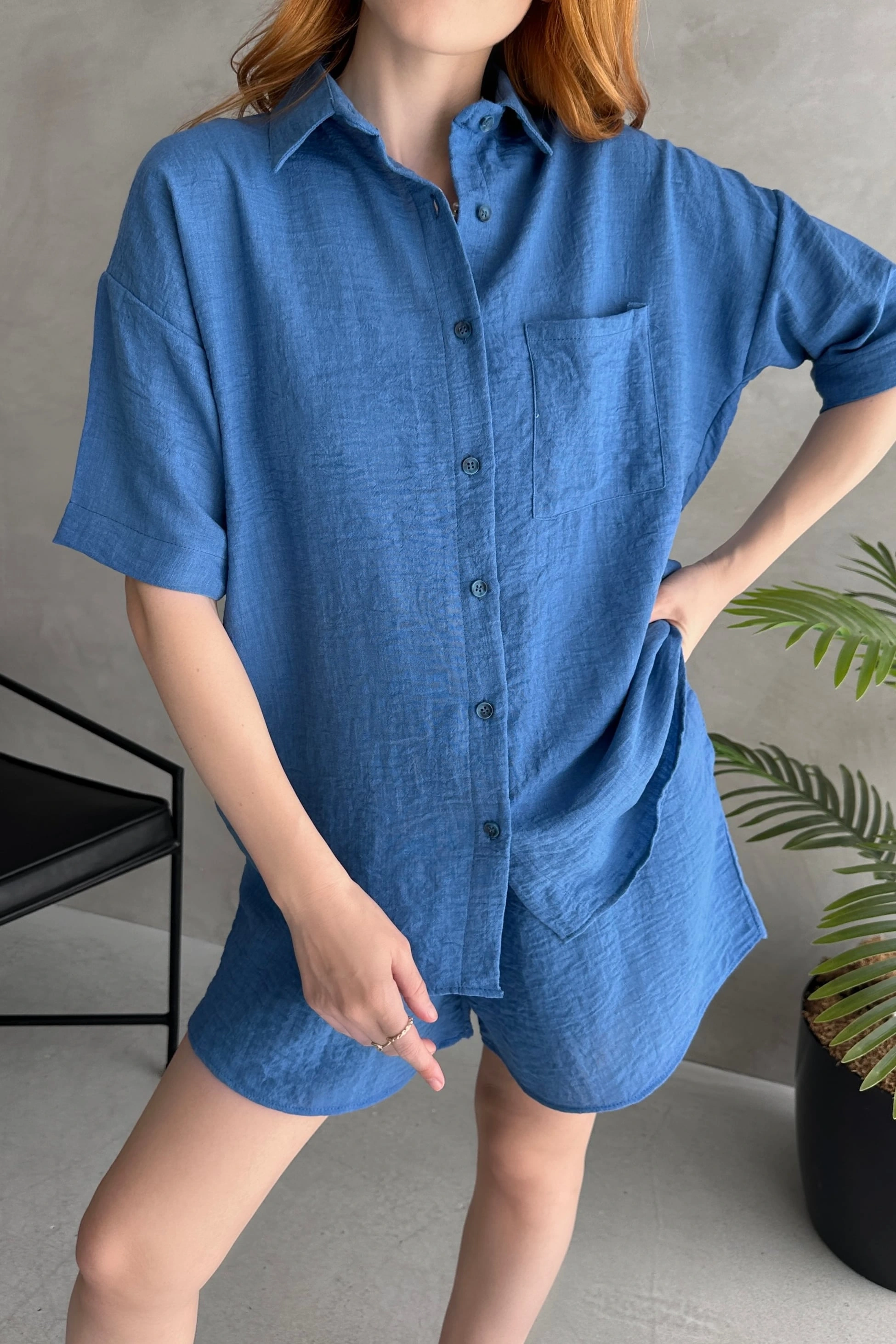 Aerobin Keten Kısa Kol Gömlek ve Şort Alt Üst Takım