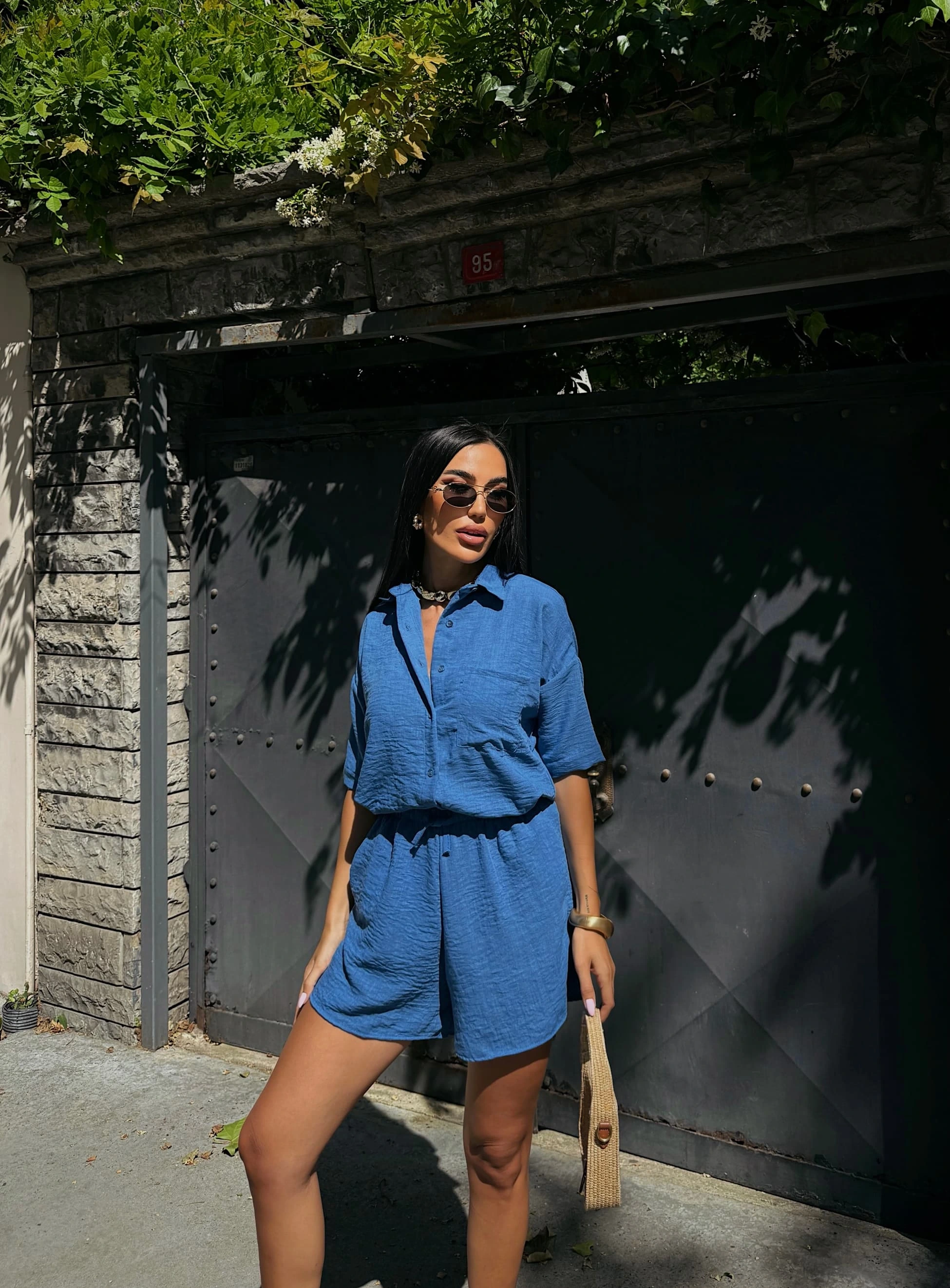 Aerobin Keten Kısa Kol Gömlek ve Şort Alt Üst Takım