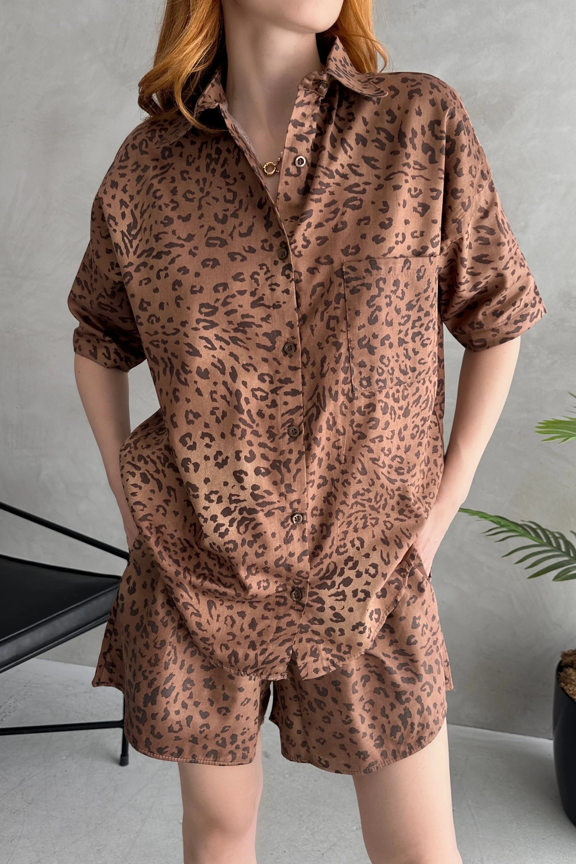 Aerobin Keten Kısa Kol Gömlek ve Şort Alt Üst Takım