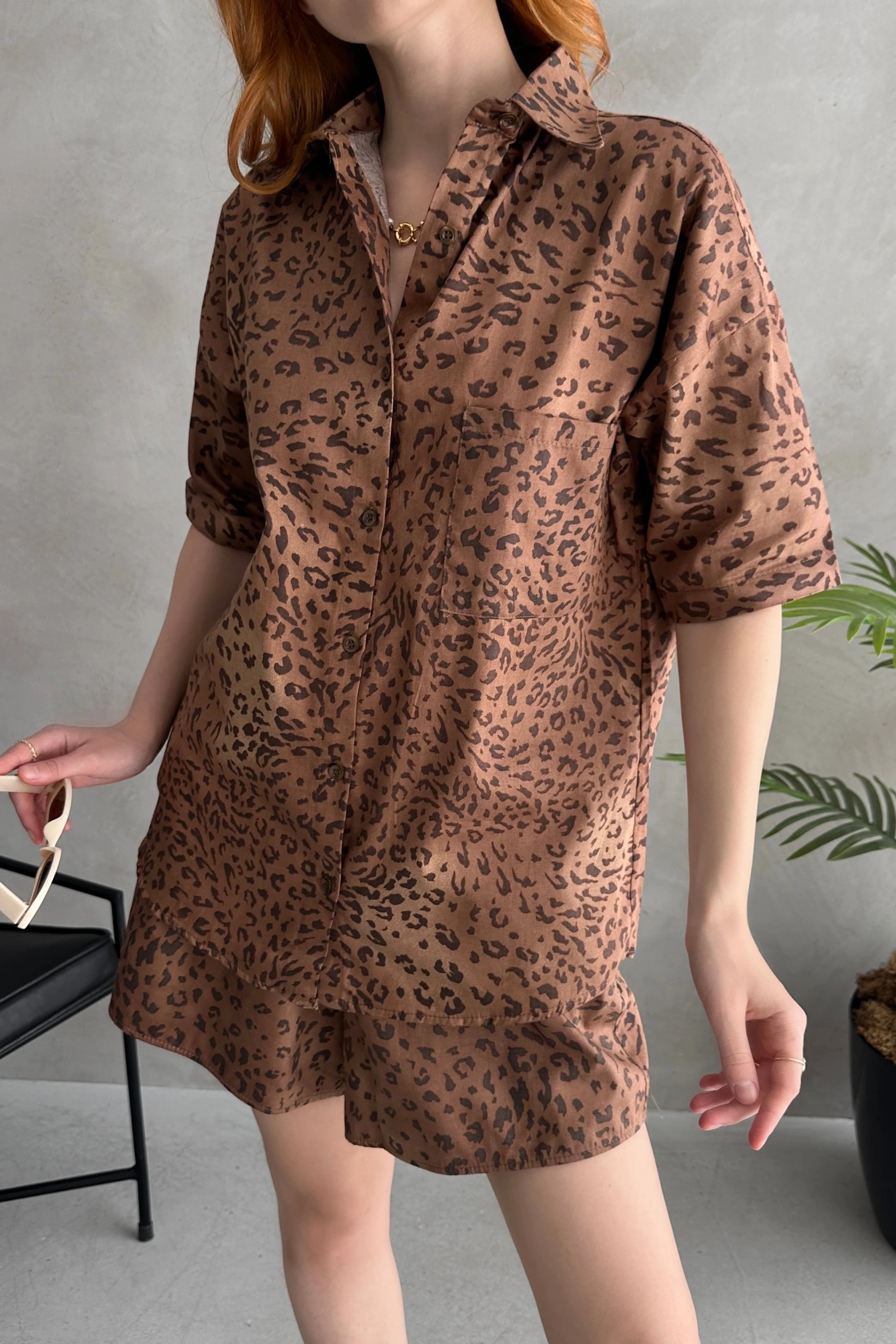 Aerobin Keten Kısa Kol Gömlek ve Şort Alt Üst Takım