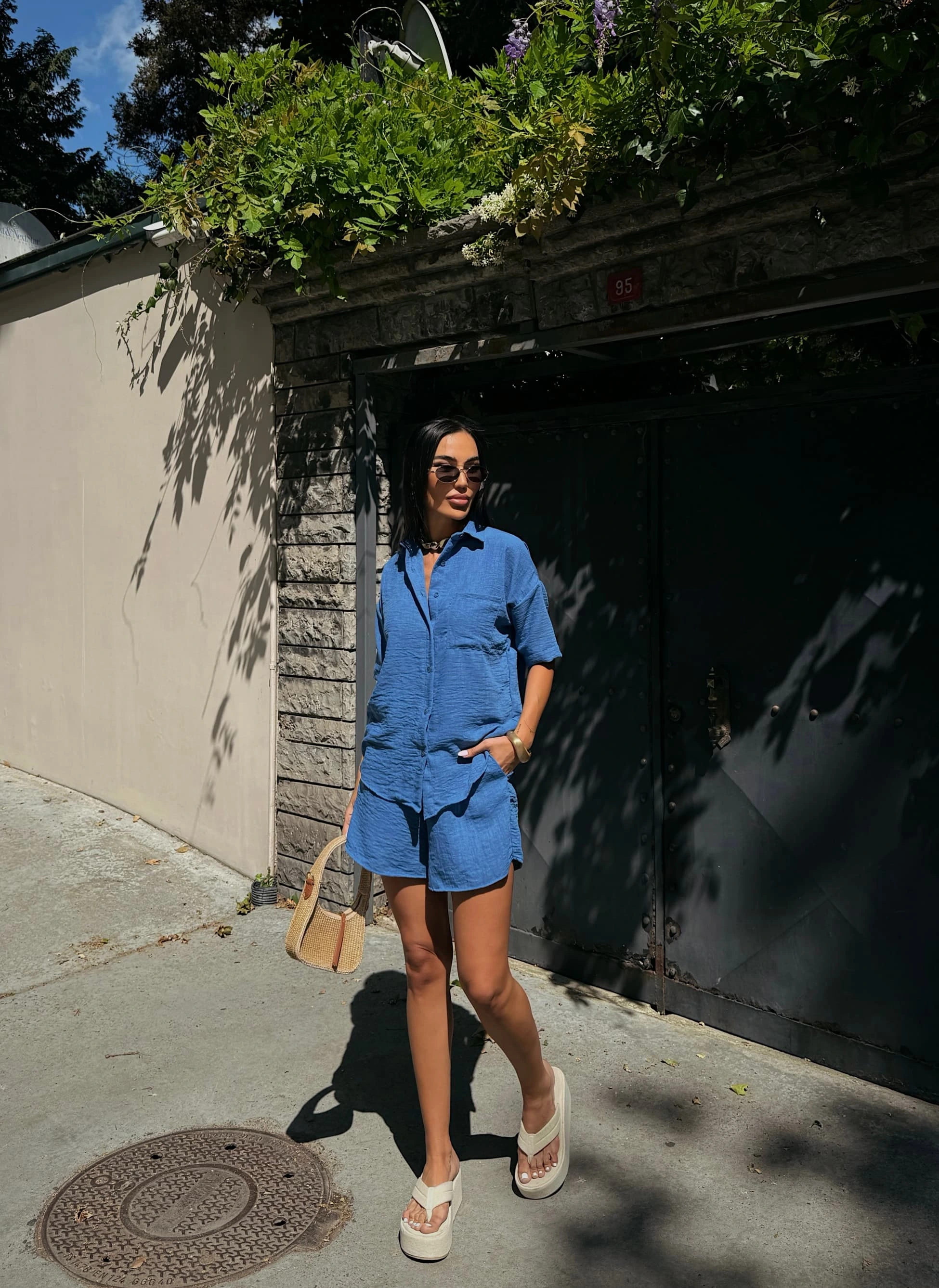 Aerobin Keten Kısa Kol Gömlek ve Şort Alt Üst Takım