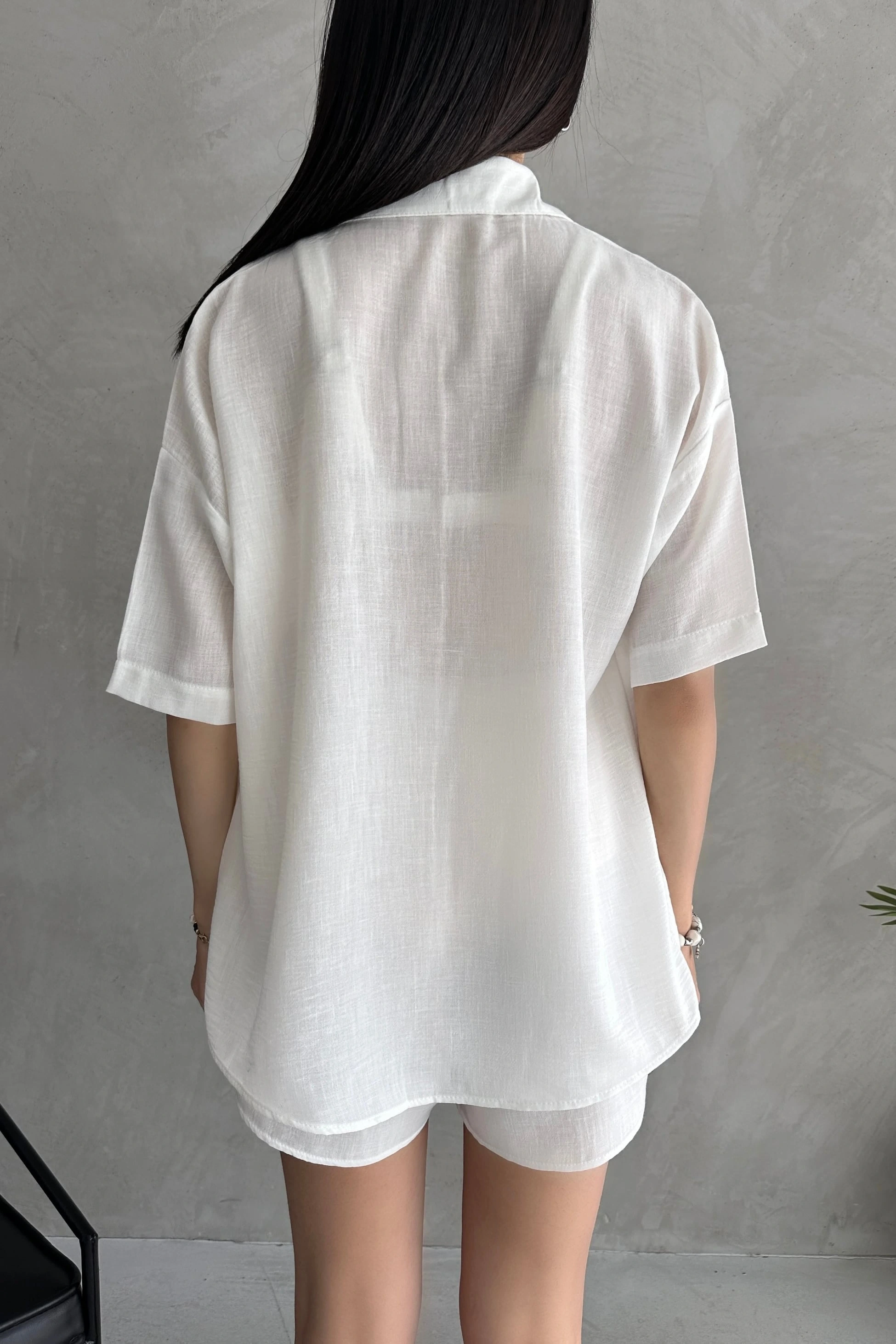 Aerobin Keten Kısa Kol Gömlek ve Şort Alt Üst Takım