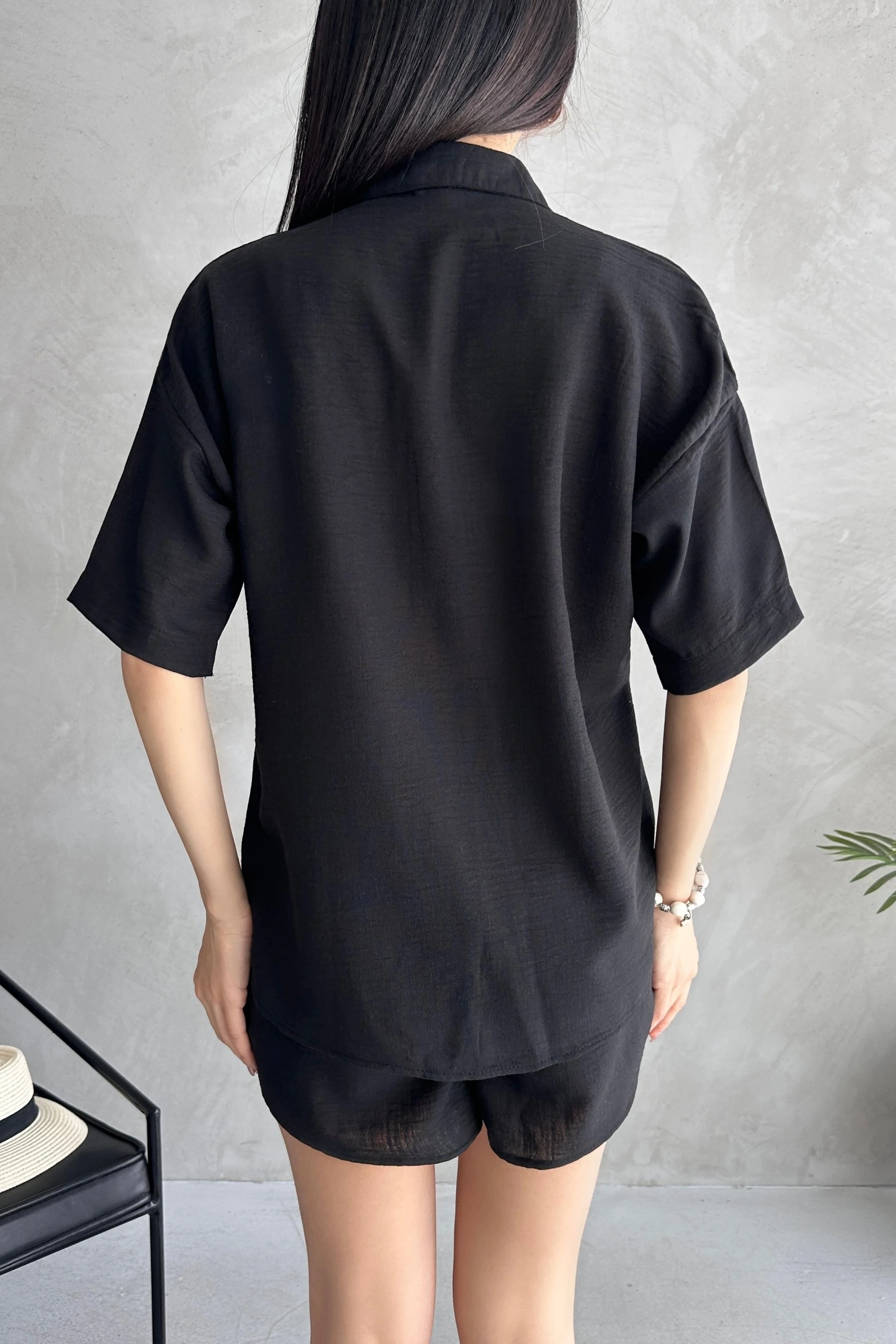 Aerobin Keten Kısa Kol Gömlek ve Şort Alt Üst Takım