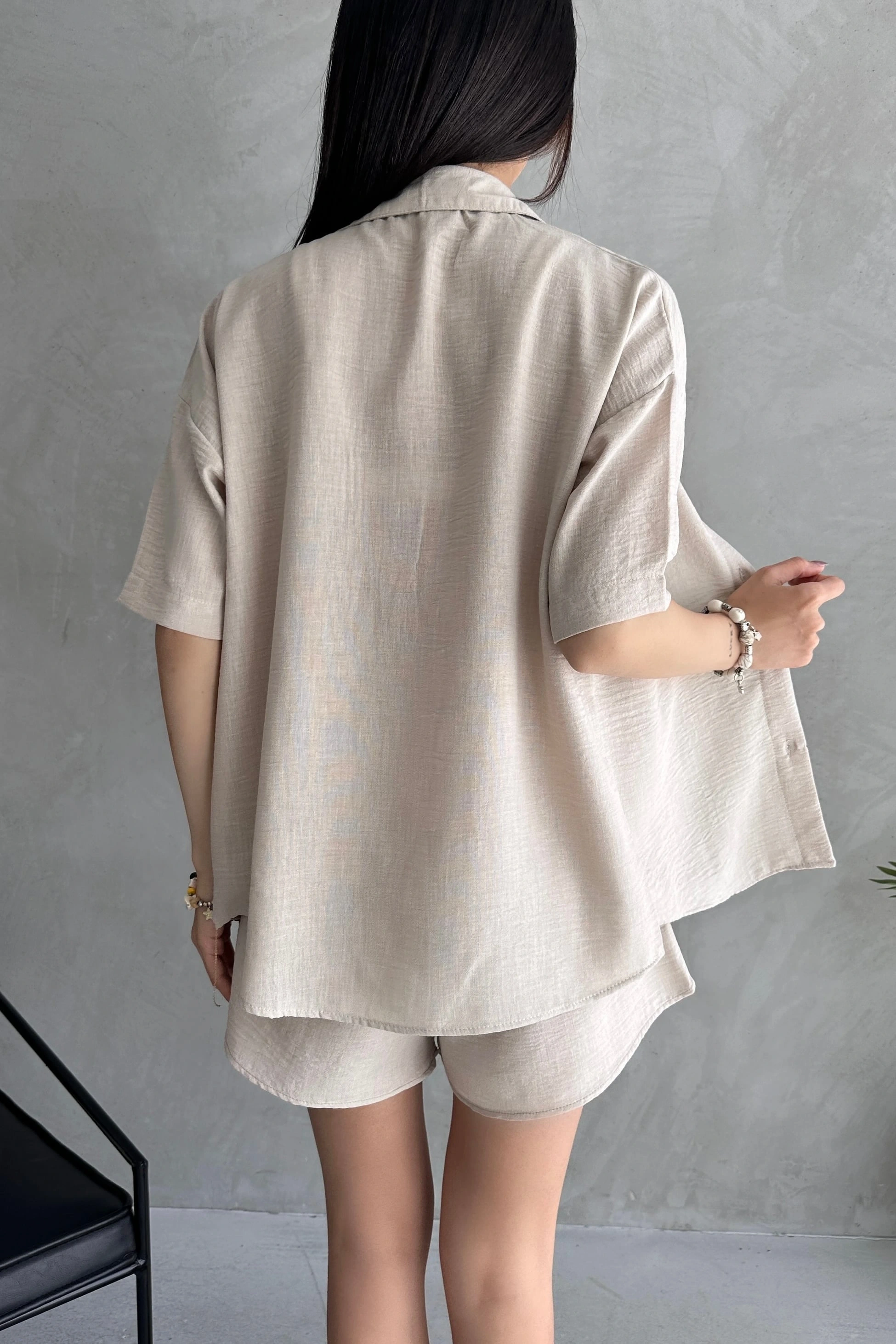 Aerobin Keten Kısa Kol Gömlek ve Şort Alt Üst Takım