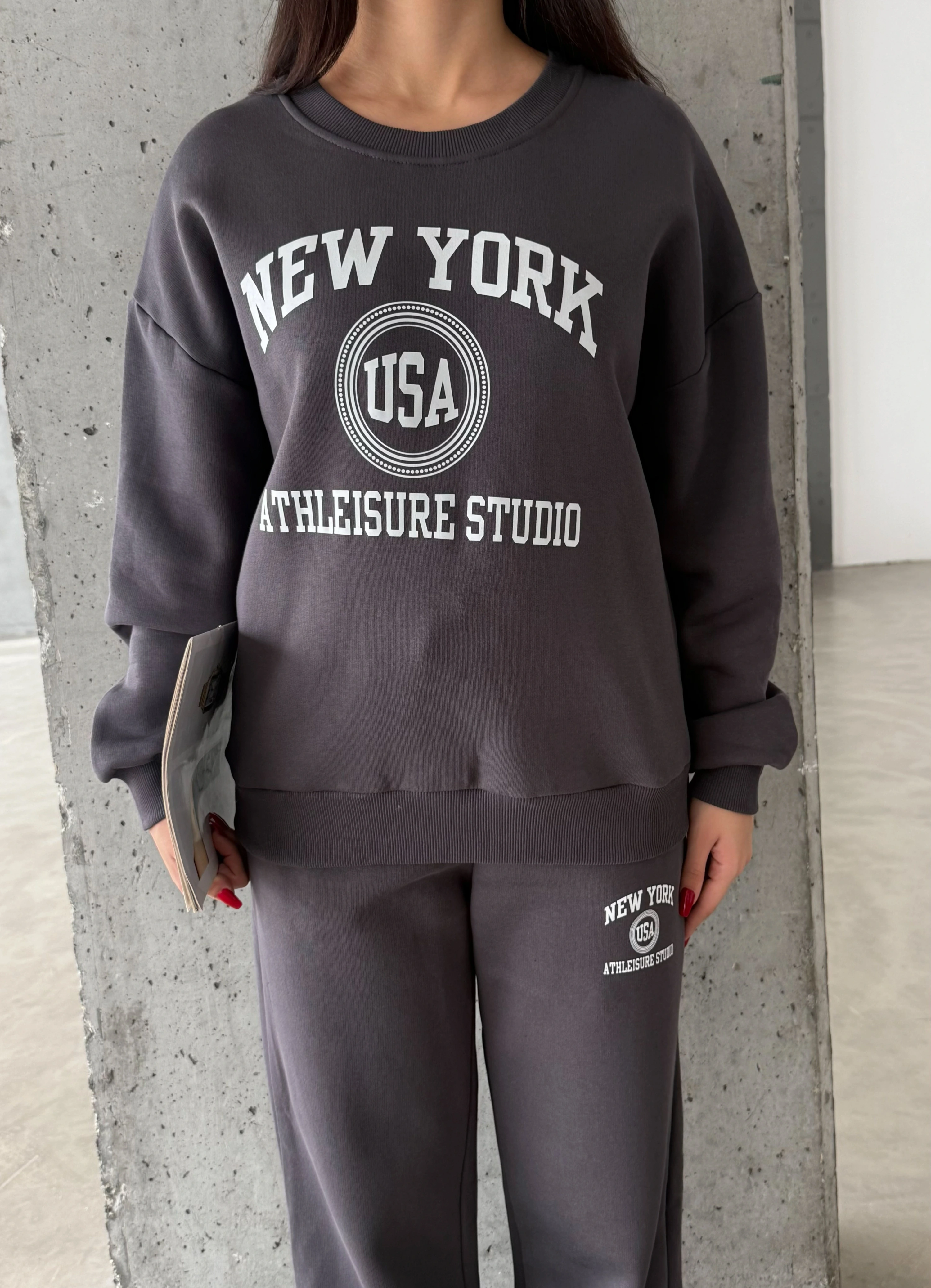 Pullaps Baskılı Şardonlu Üç İplik Takım Antrasit