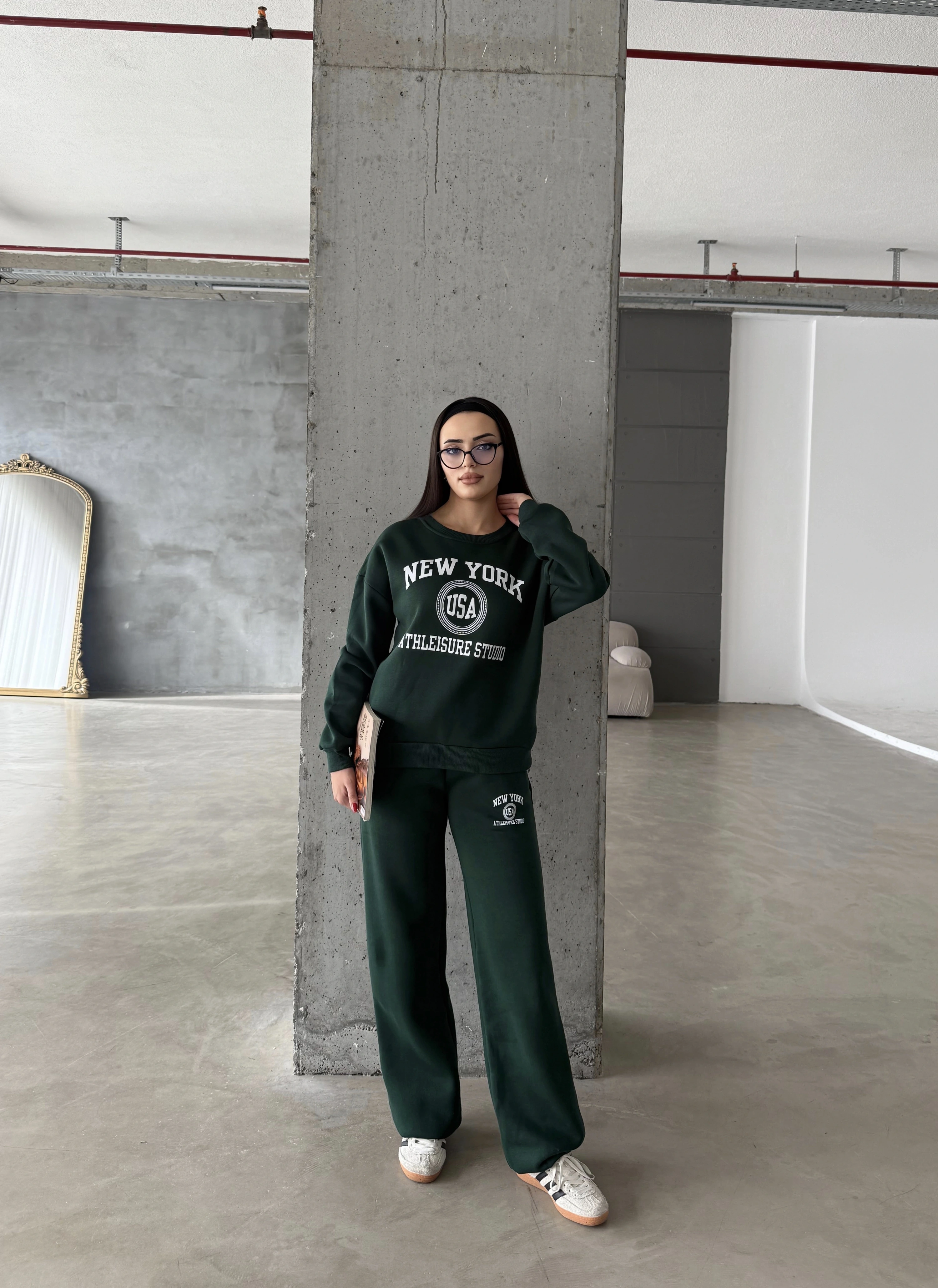 Pullaps Baskılı Şardonlu Üç İplik Takım Haki