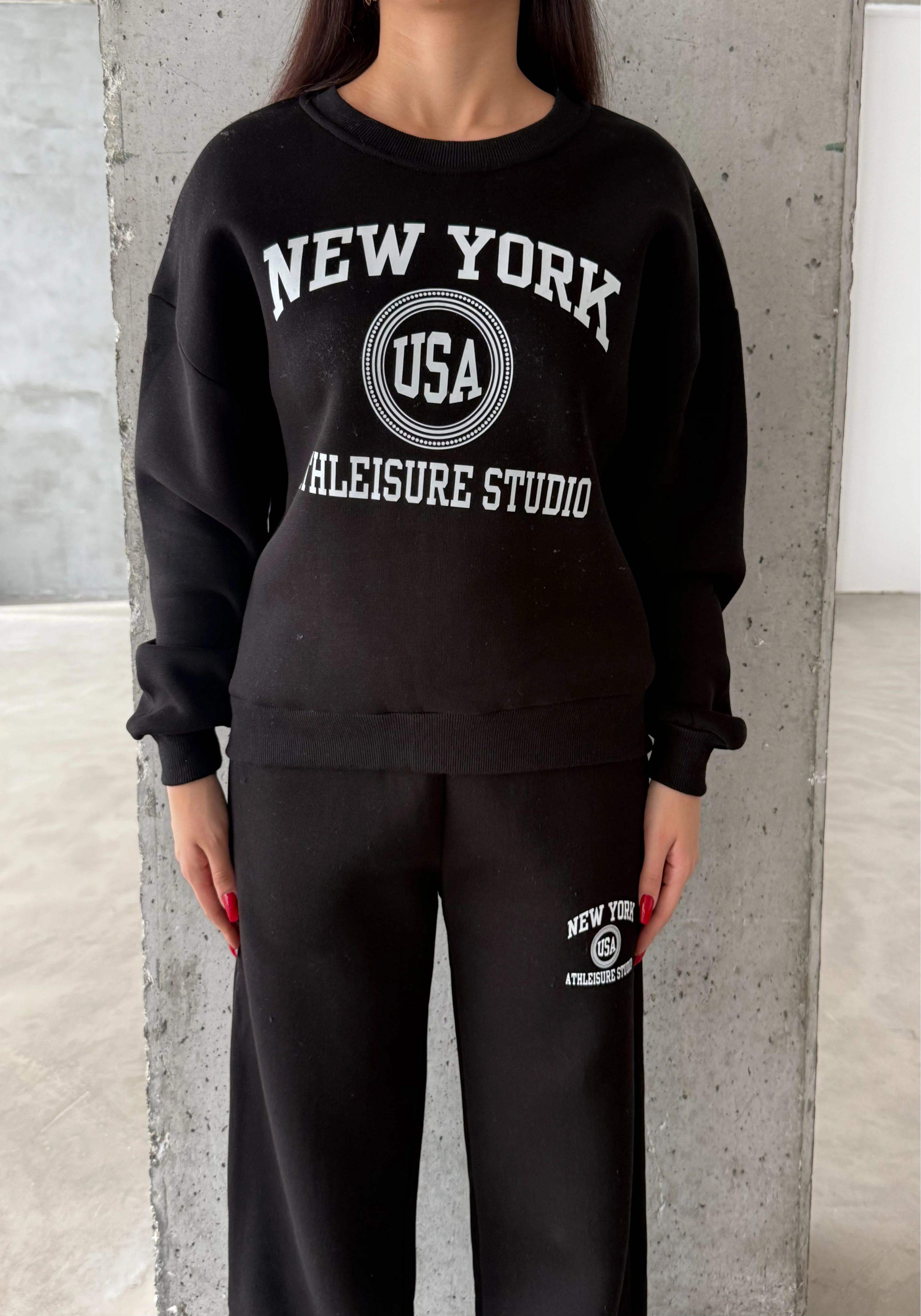 Pullaps Baskılı Şardonlu Üç İplik Takım Siyah