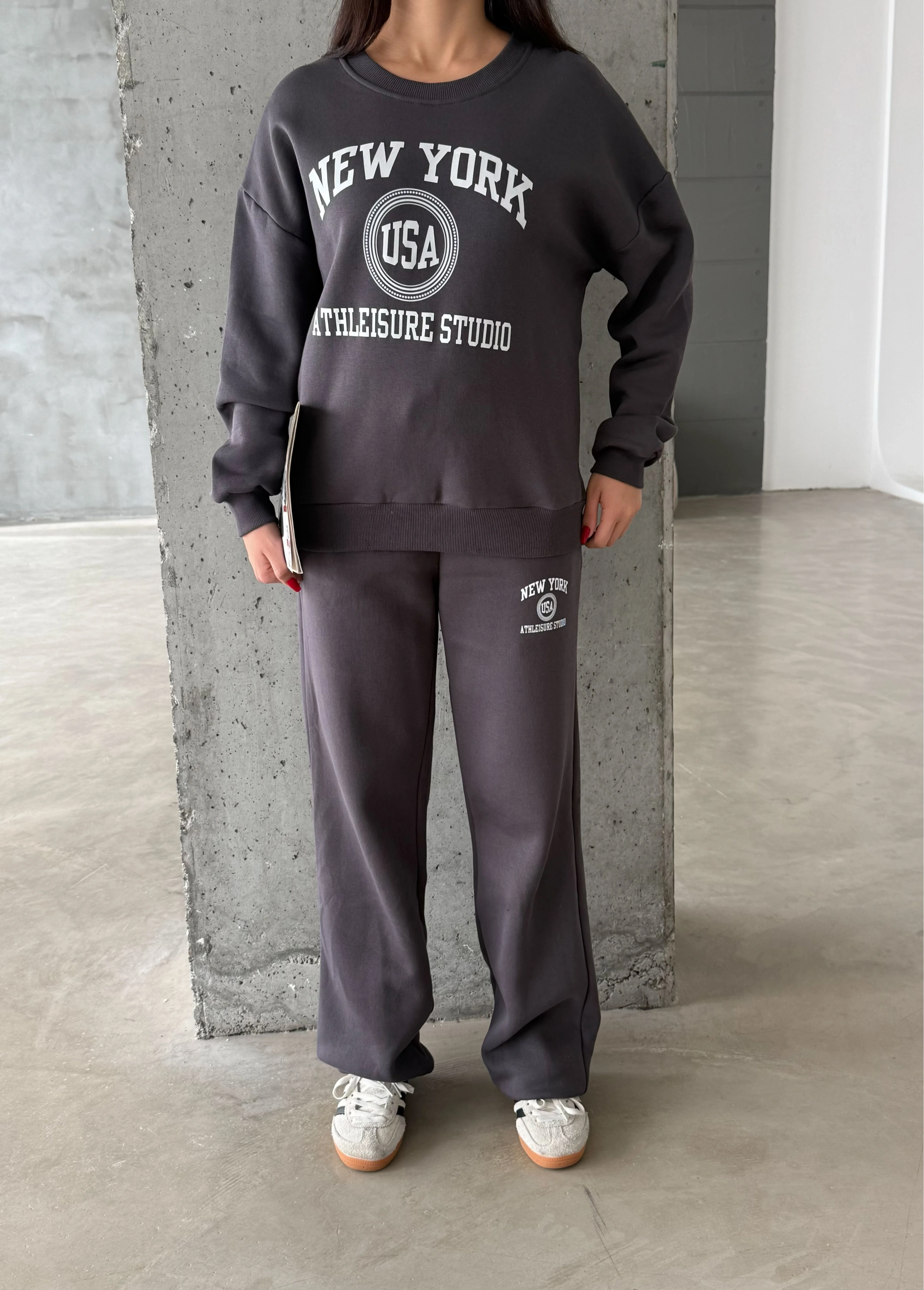 Pullaps Baskılı Şardonlu Üç İplik Takım Antrasit