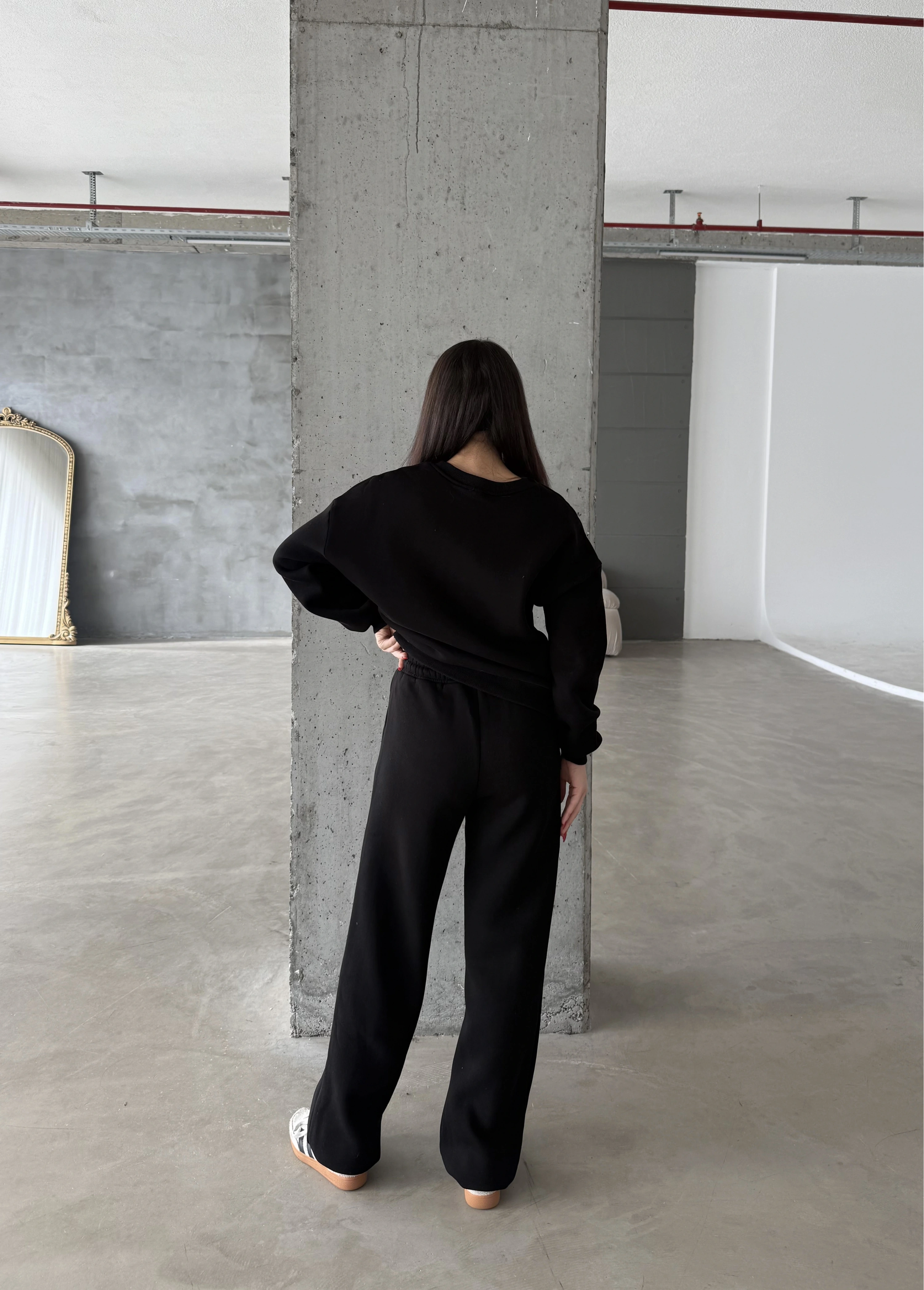 Pullaps Baskılı Şardonlu Üç İplik Takım Siyah