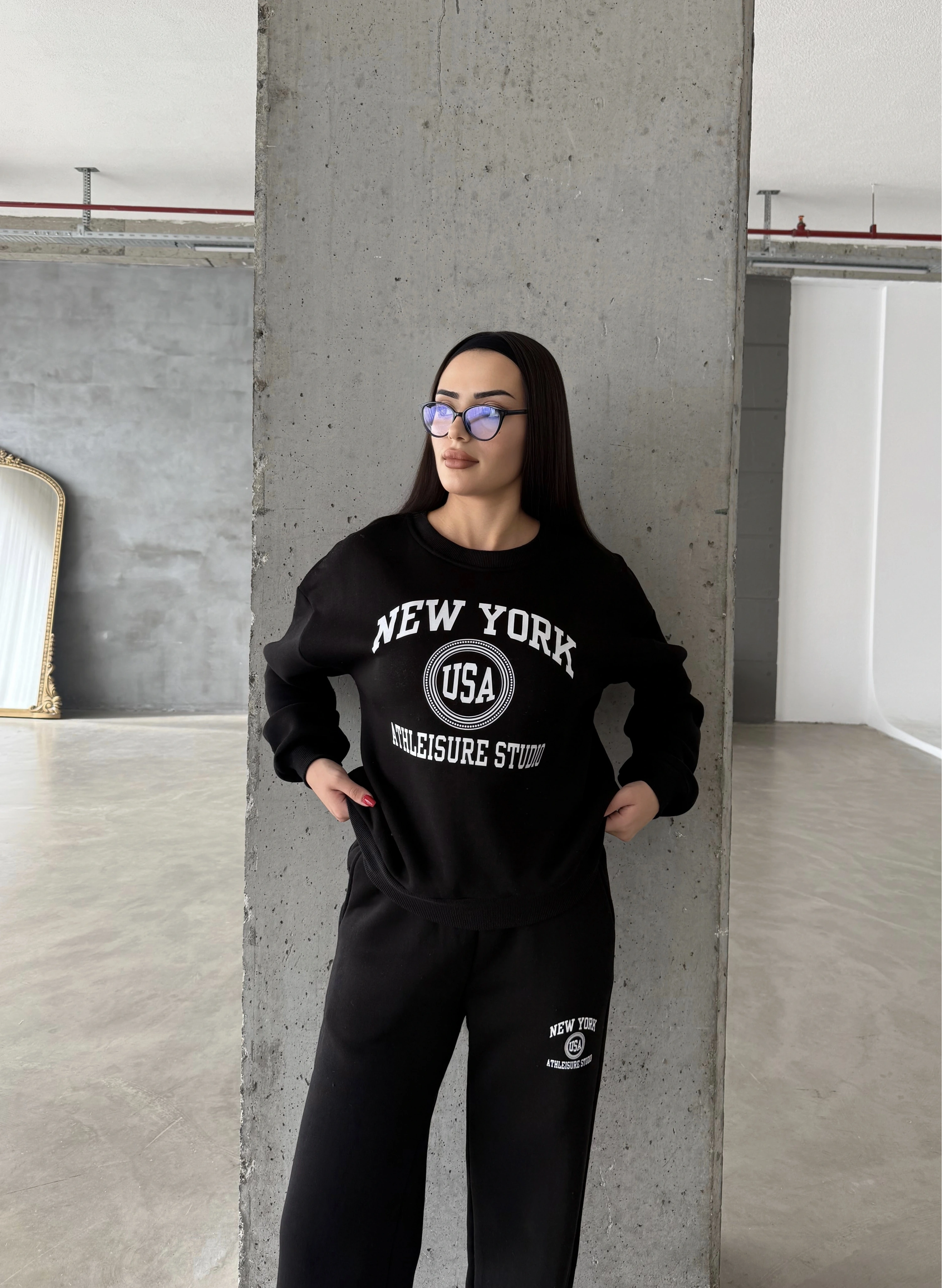 Pullaps Baskılı Şardonlu Üç İplik Takım Siyah