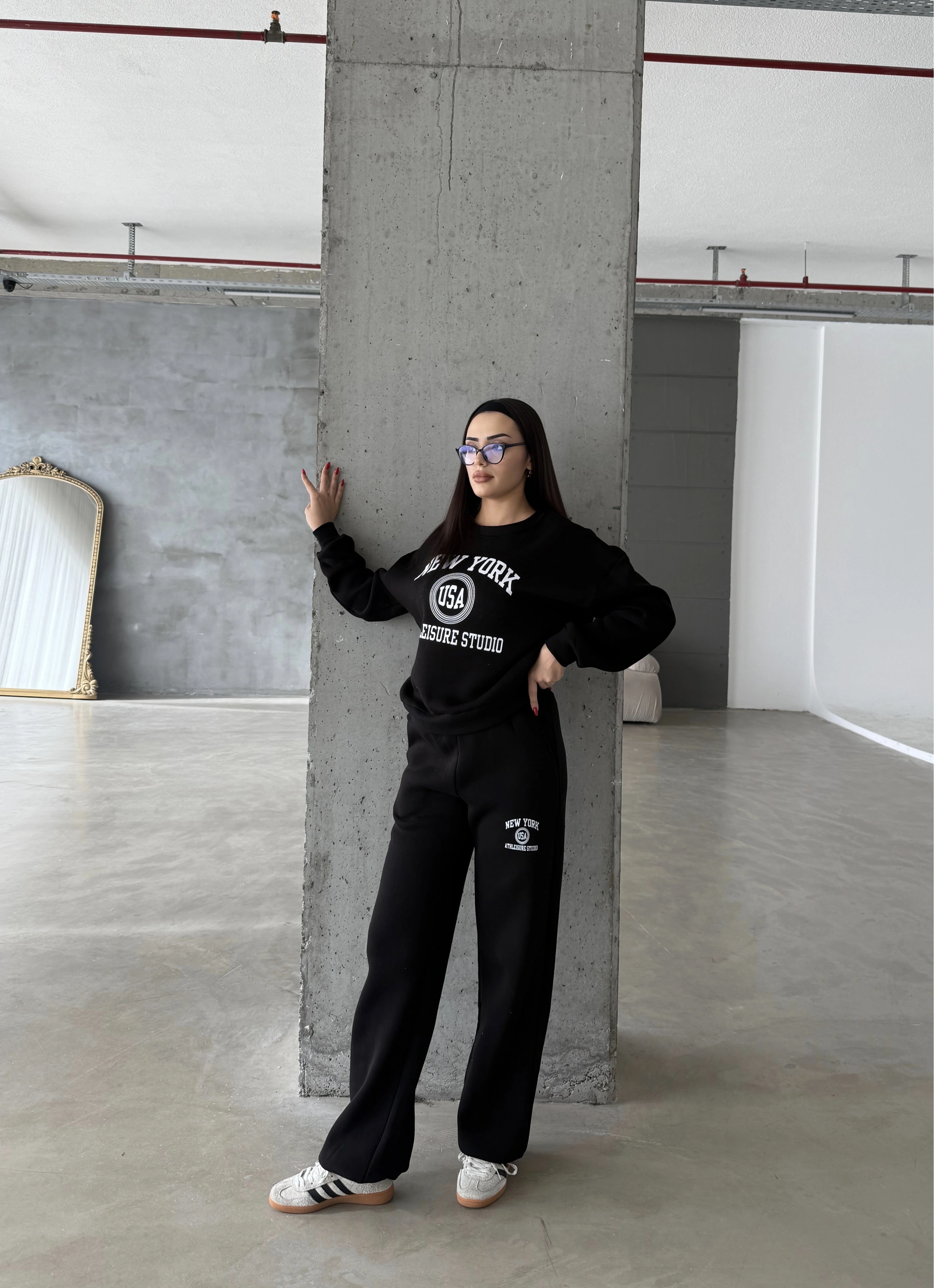 Pullaps Baskılı Şardonlu Üç İplik Takım Siyah