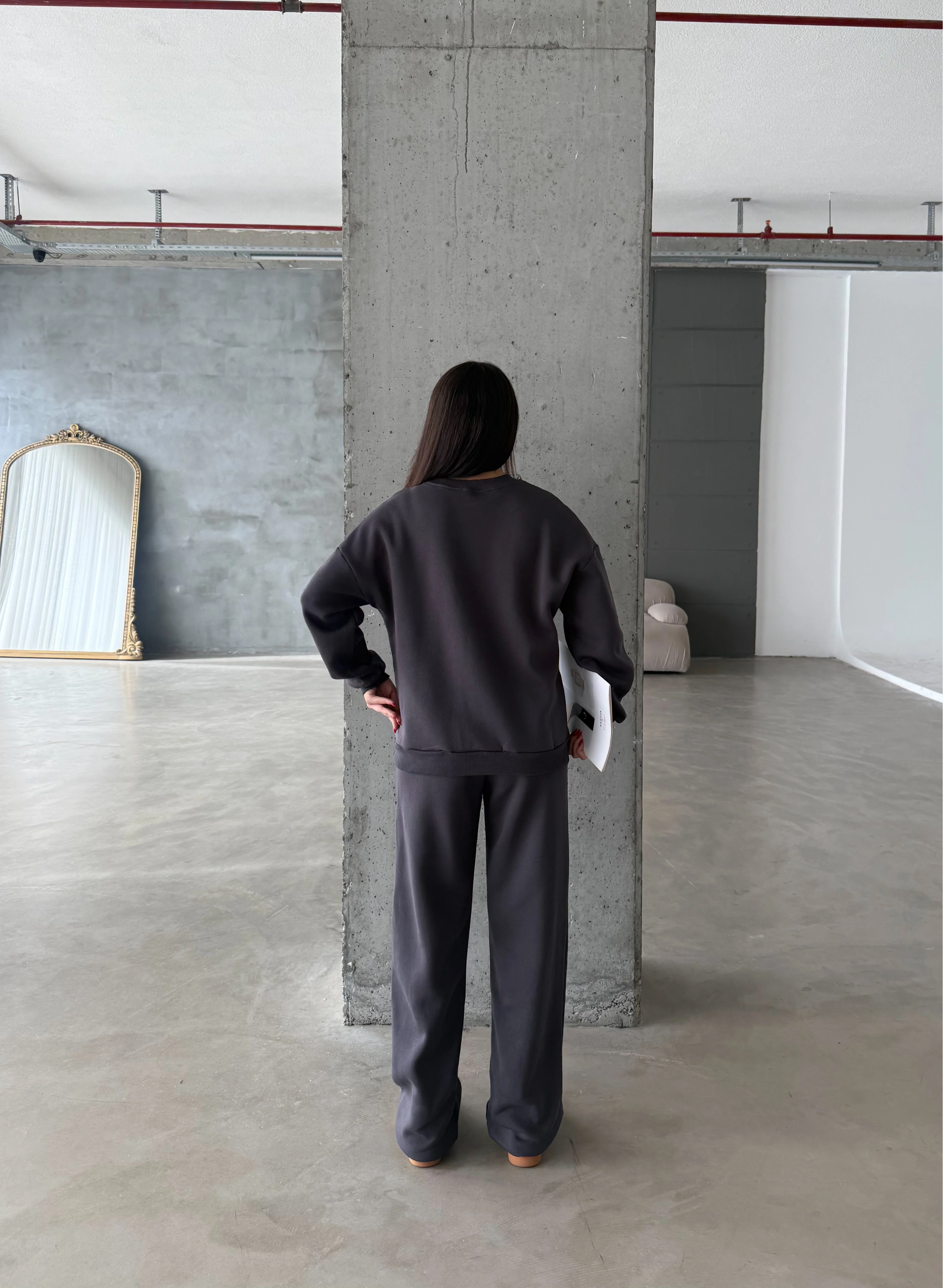 Pullaps Baskılı Şardonlu Üç İplik Takım Antrasit