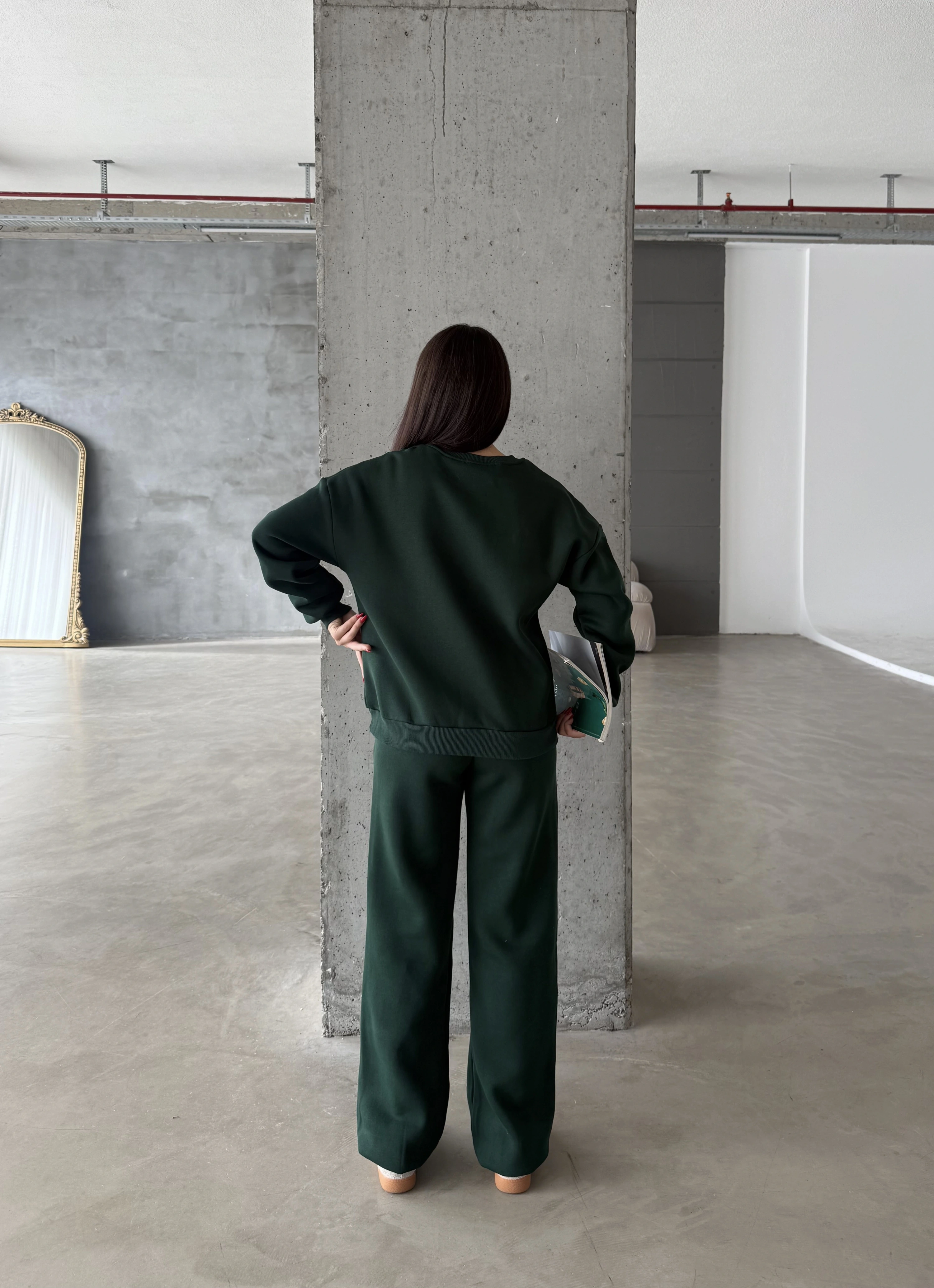 Pullaps Baskılı Şardonlu Üç İplik Takım Haki