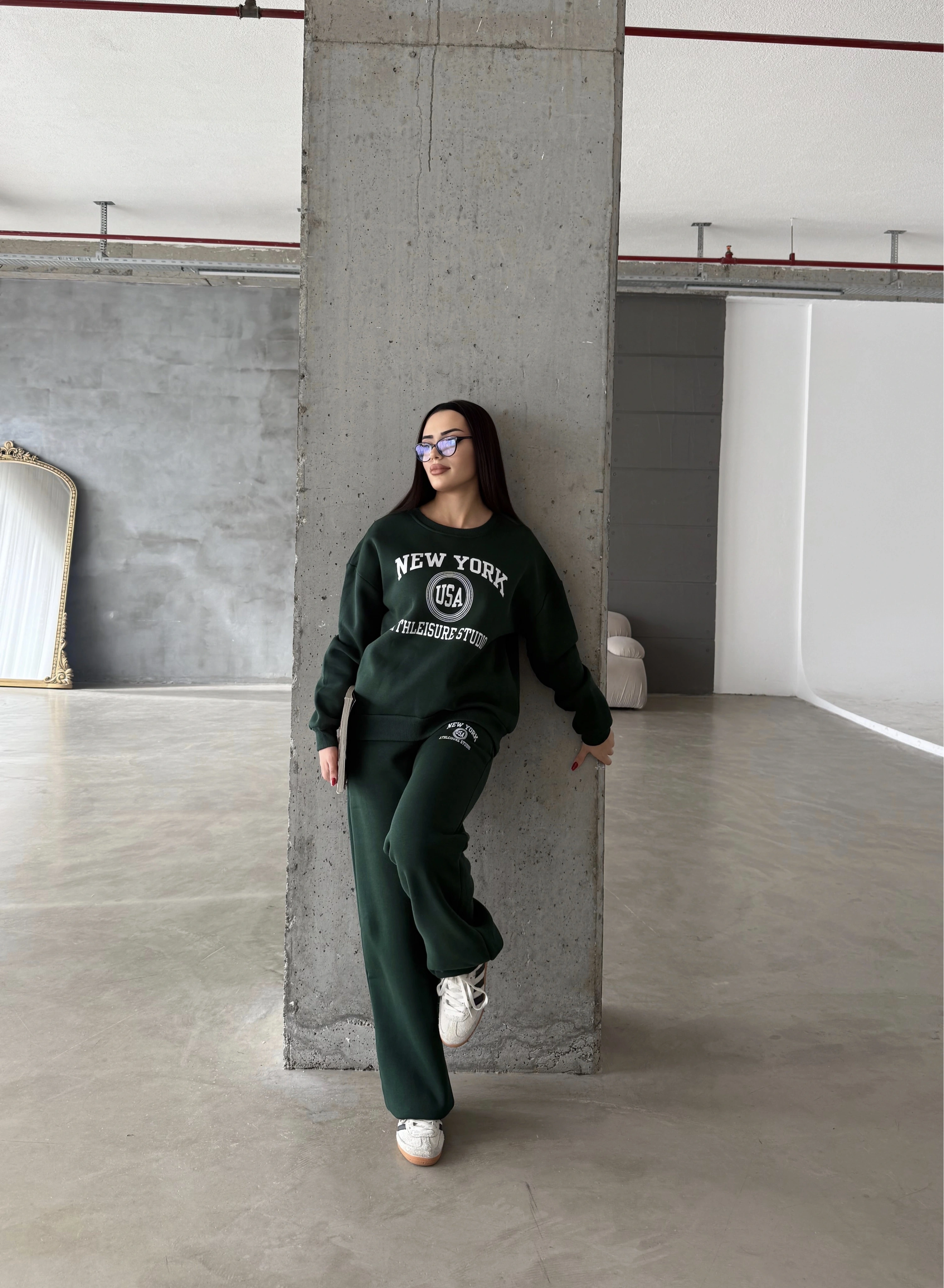 Pullaps Baskılı Şardonlu Üç İplik Takım Haki