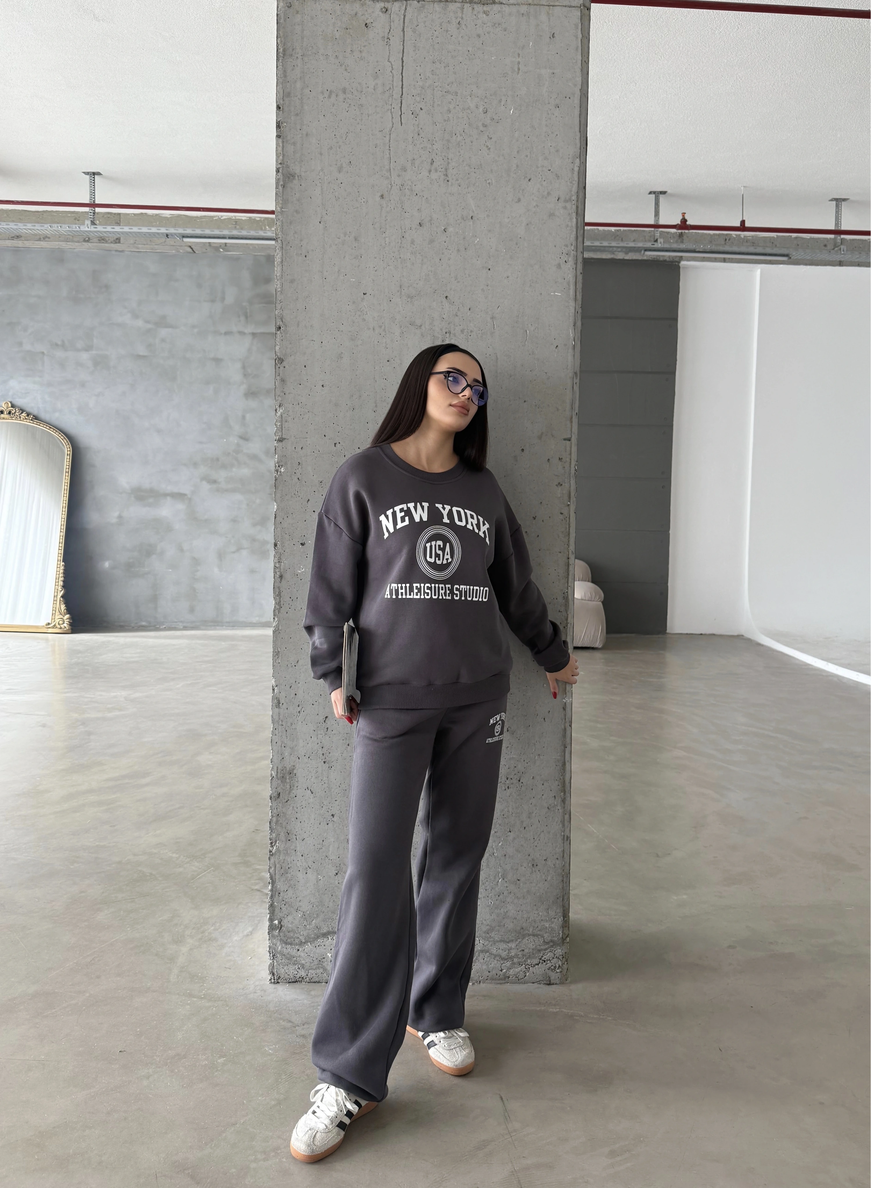 Pullaps Baskılı Şardonlu Üç İplik Takım Antrasit