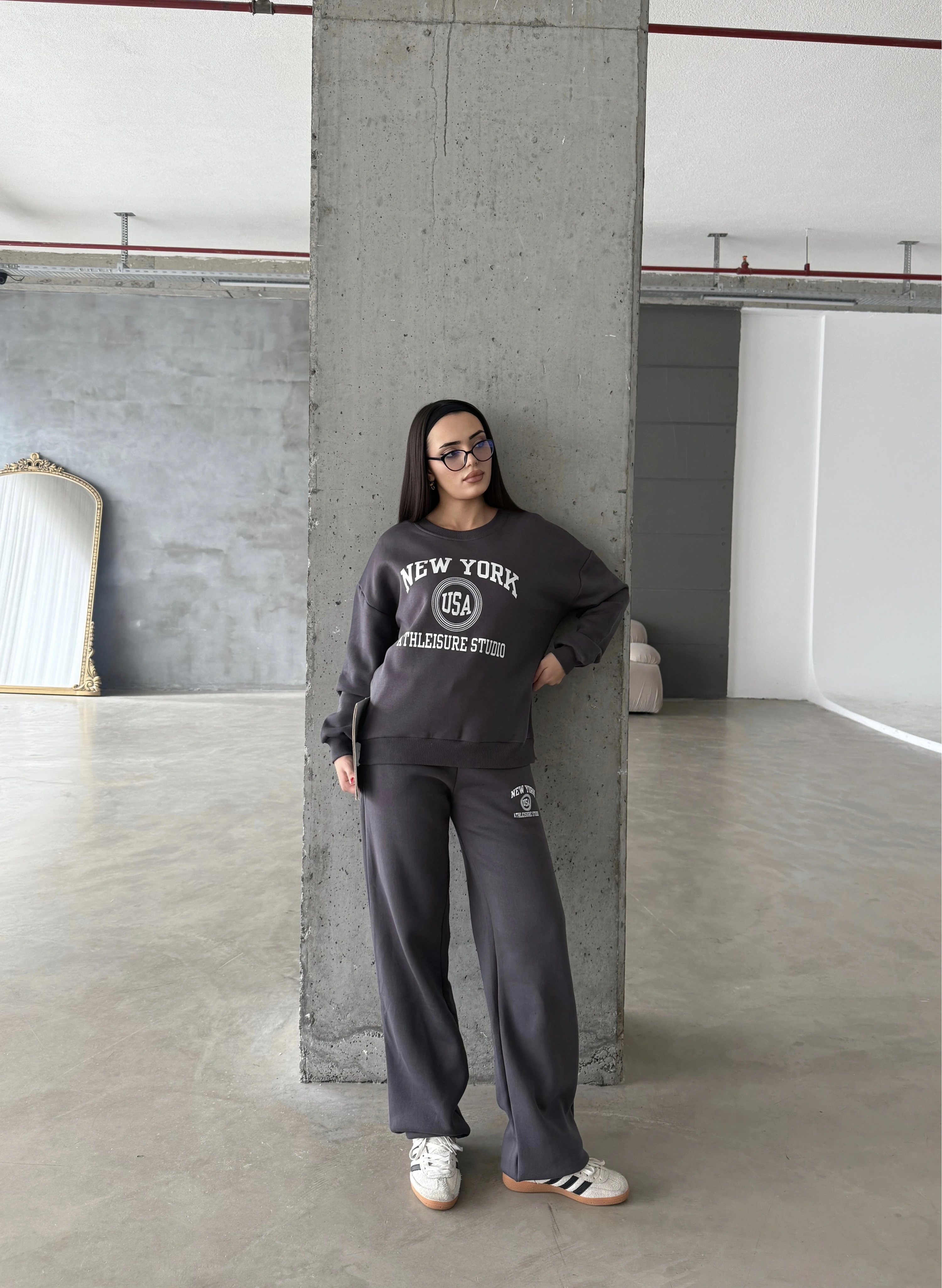 Pullaps Baskılı Şardonlu Üç İplik Takım Antrasit