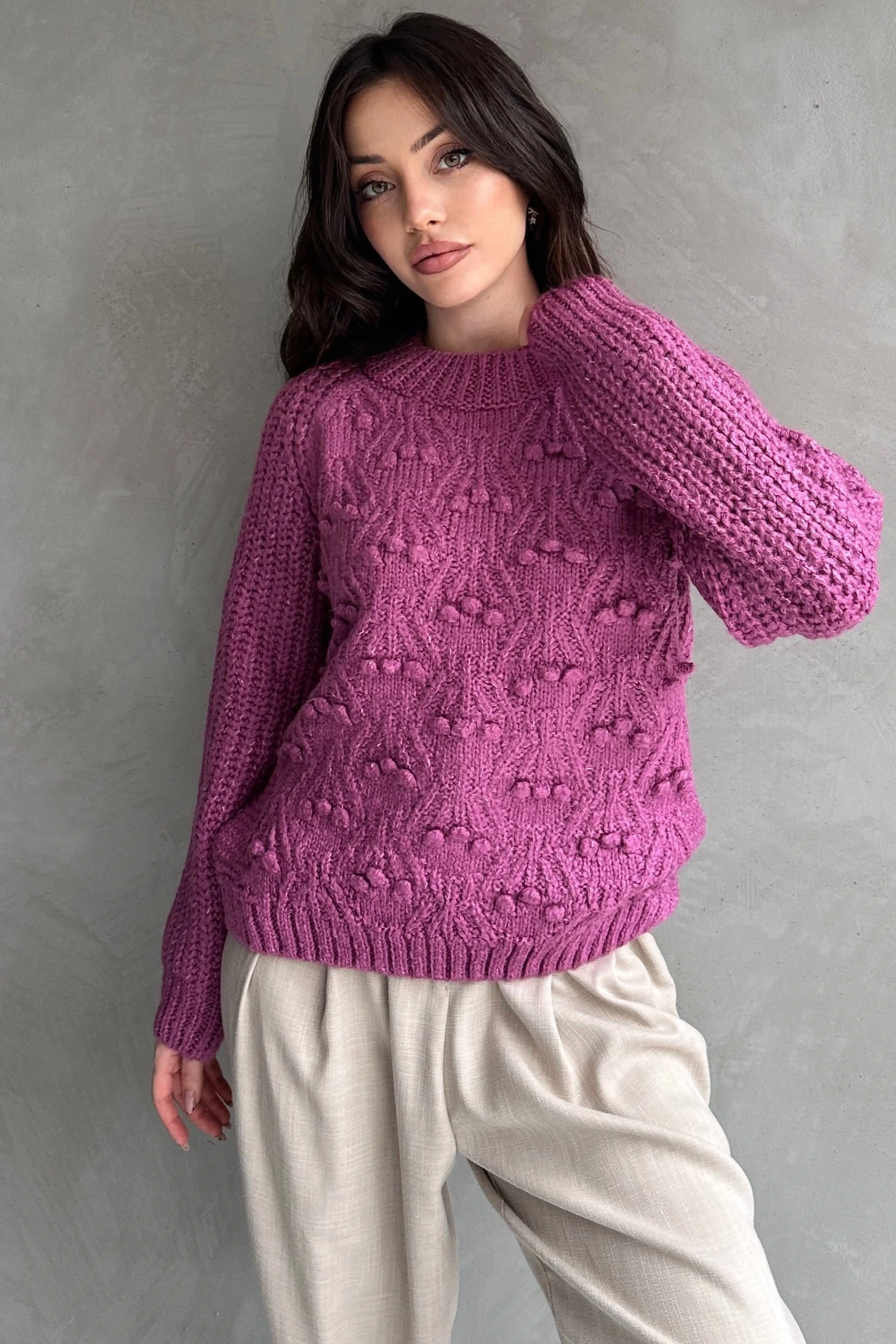 Bisiklet Yaka Bürümcük Detaylı Triko Kazak