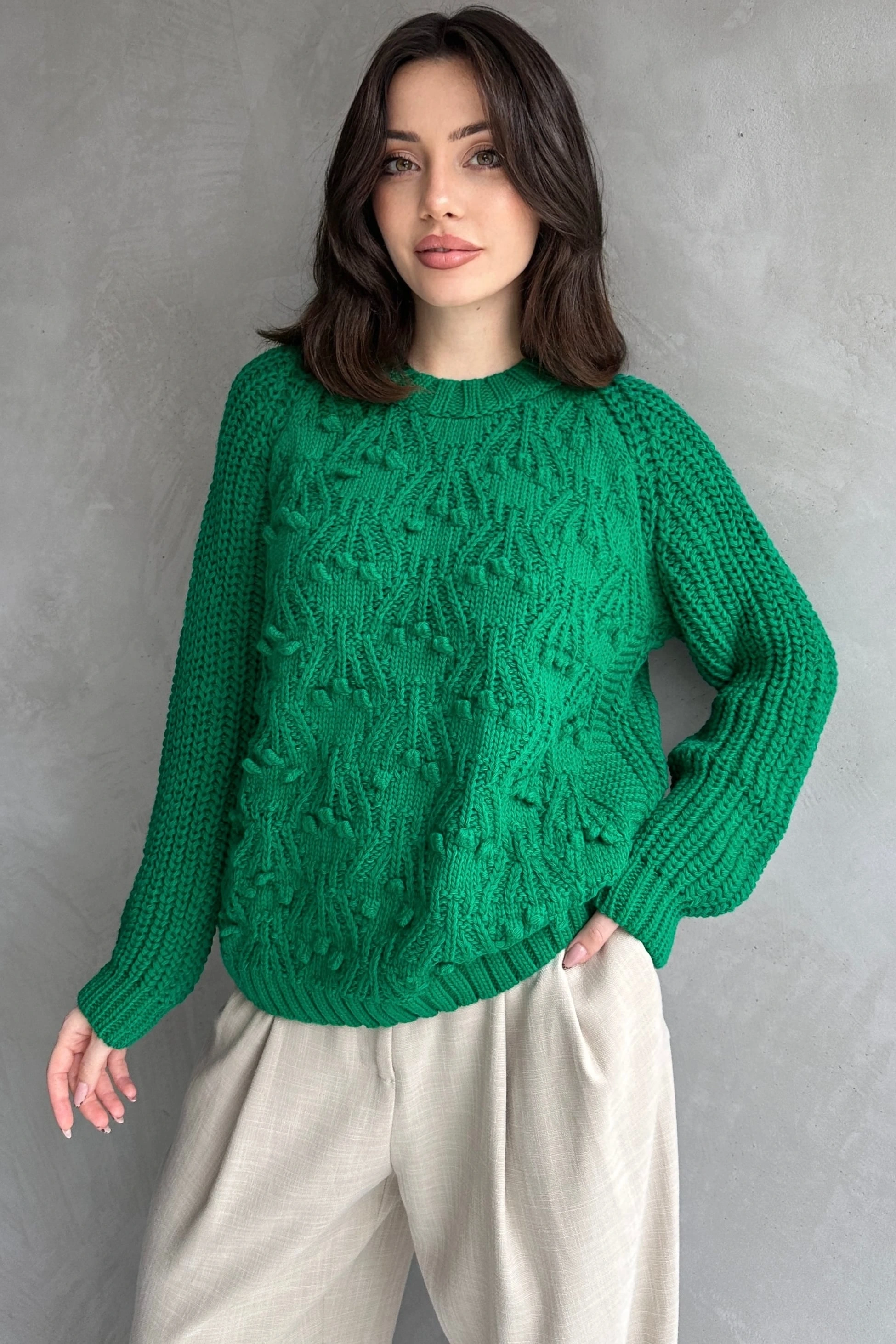 Bisiklet Yaka Bürümcük Detaylı Triko Kazak