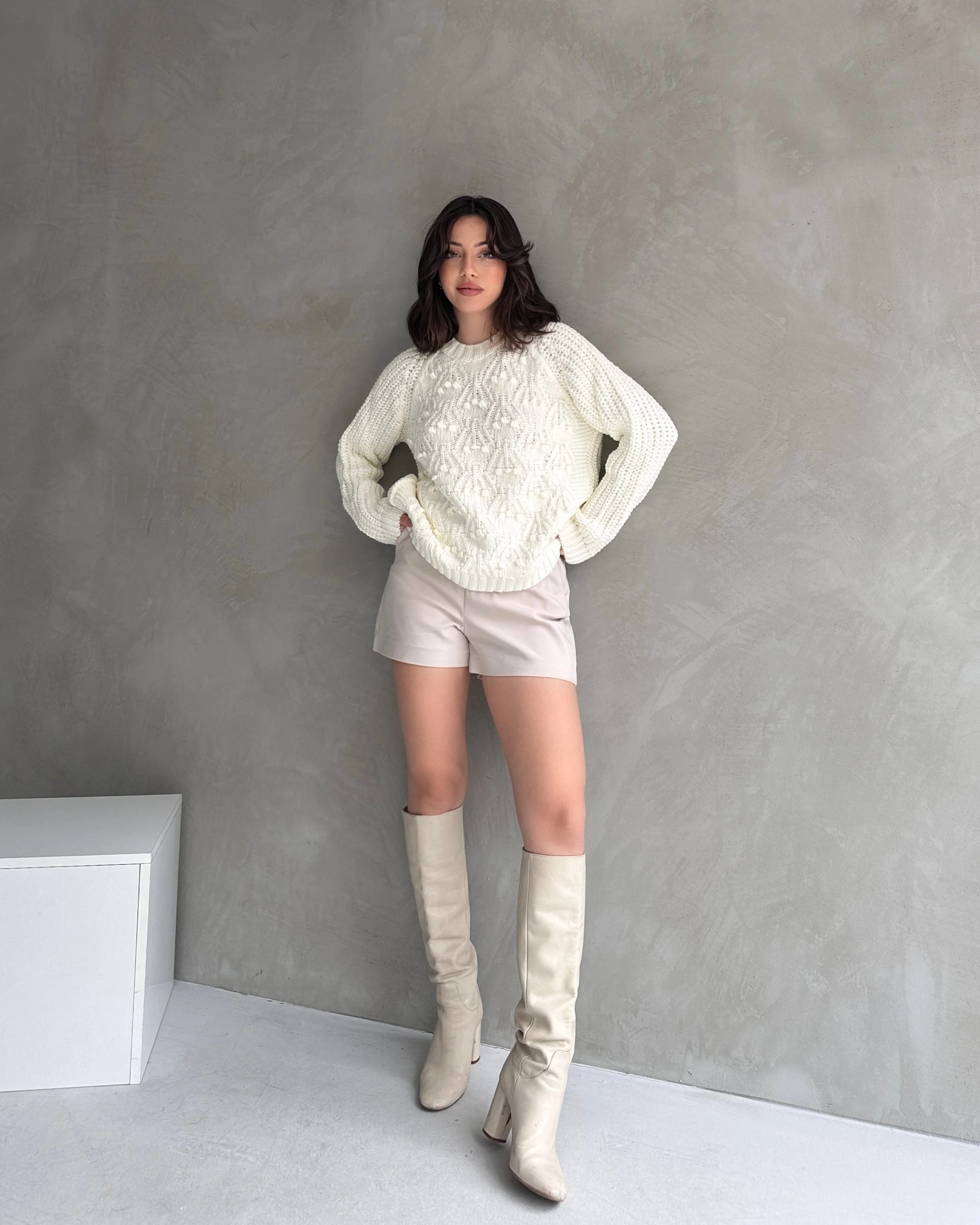 Bisiklet Yaka Bürümcük Detaylı Triko Kazak