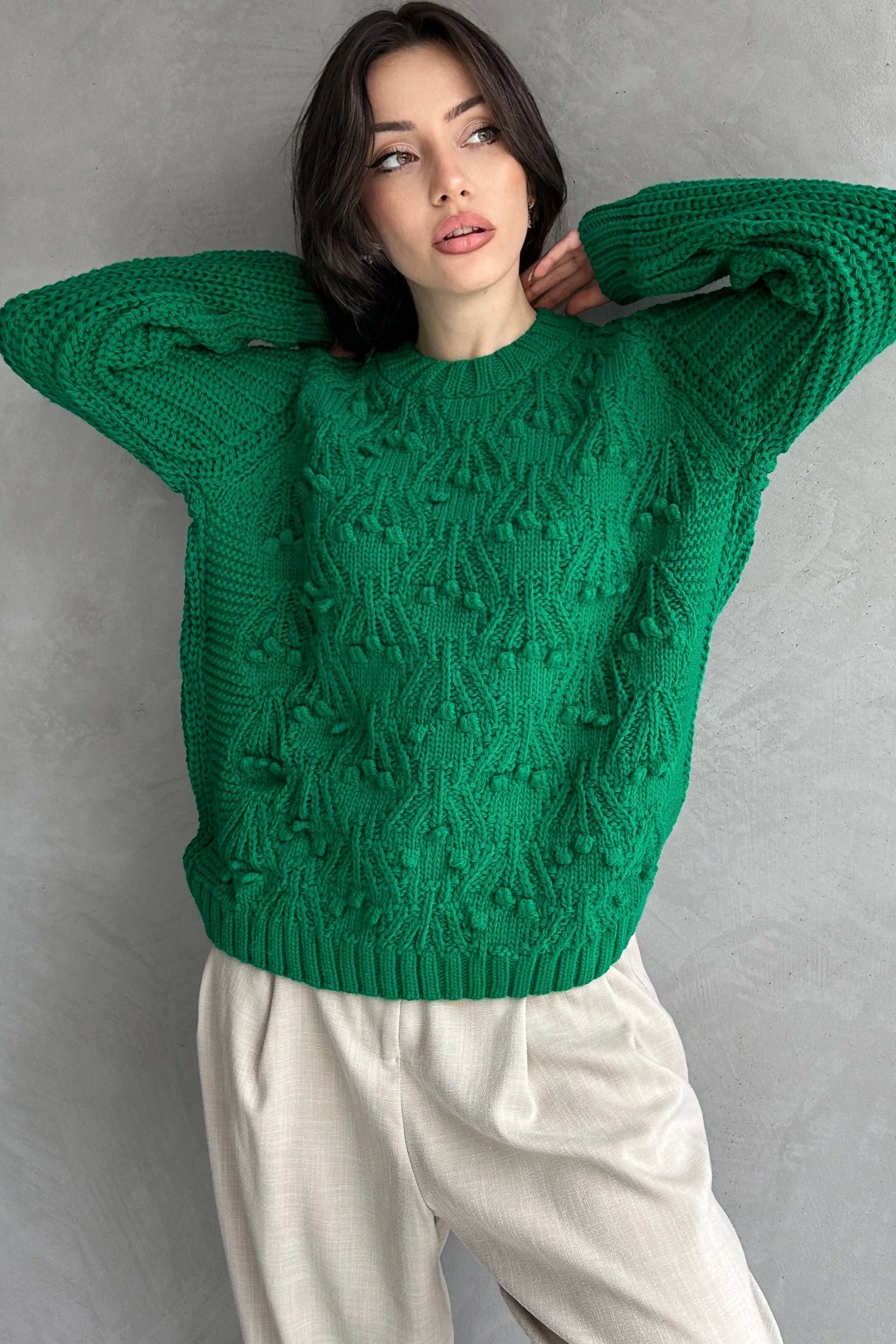 Bisiklet Yaka Bürümcük Detaylı Triko Kazak