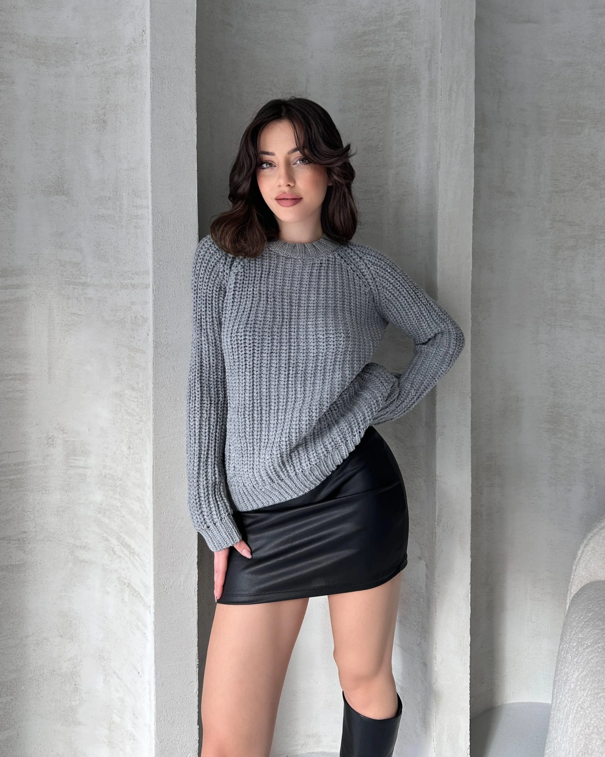 Bisiklet Yaka Selanik Örgü Triko Kazak