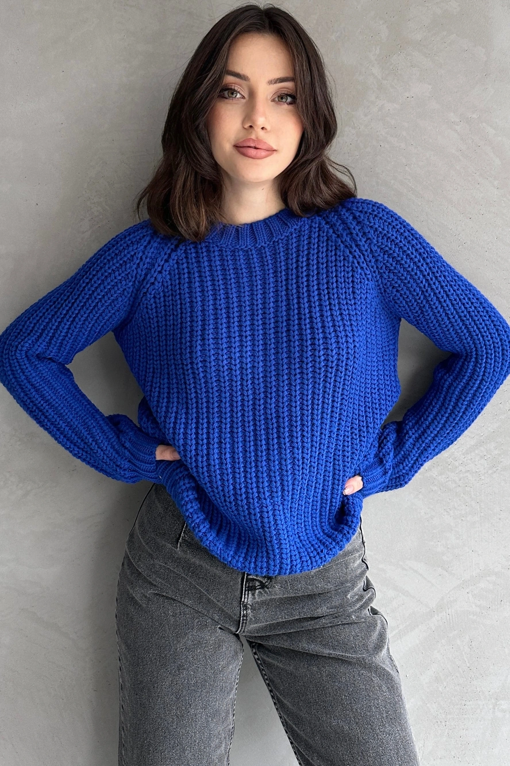 Bisiklet Yaka Selanik Örgü Triko Kazak