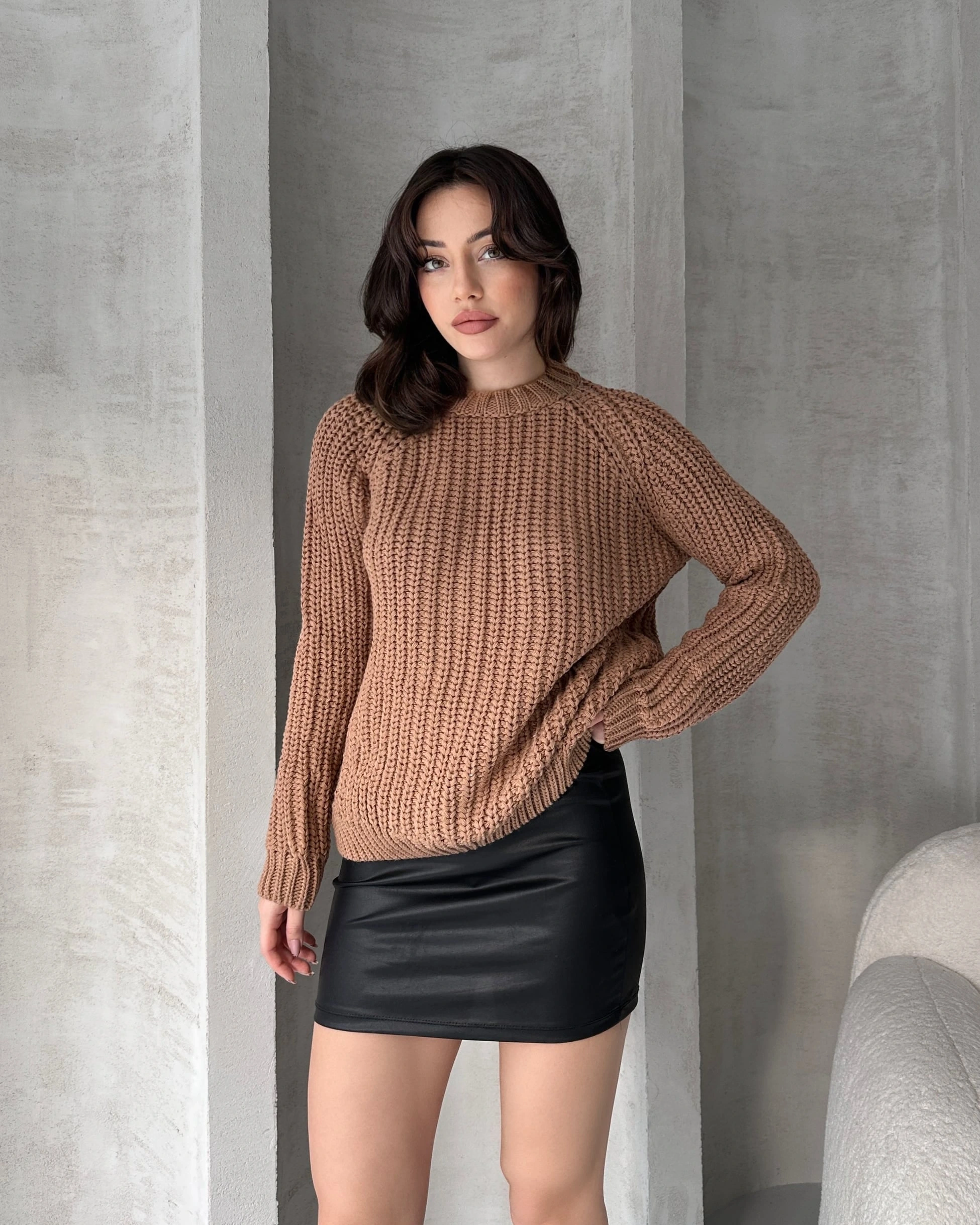 Bisiklet Yaka Selanik Örgü Triko Kazak