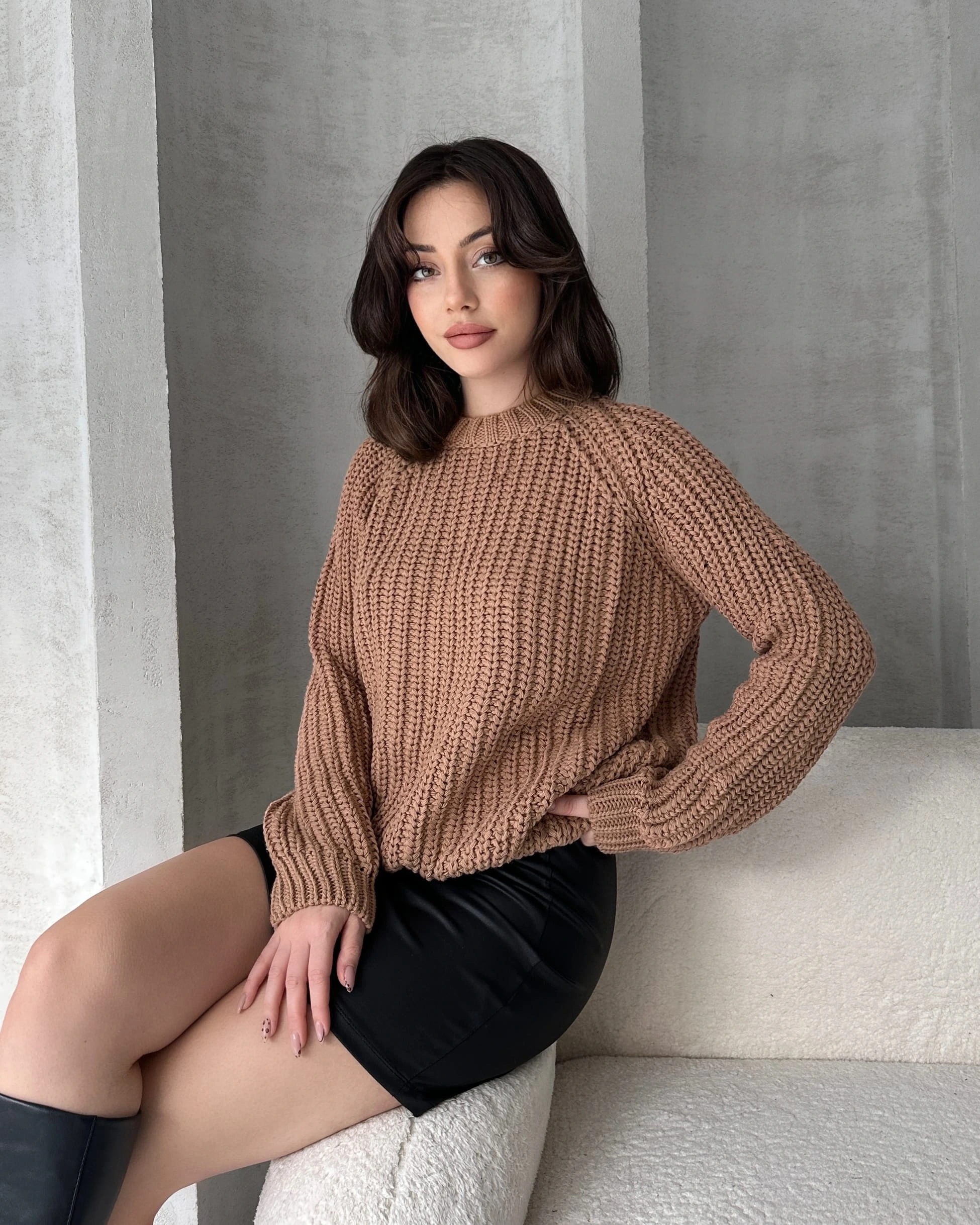 Bisiklet Yaka Selanik Örgü Triko Kazak