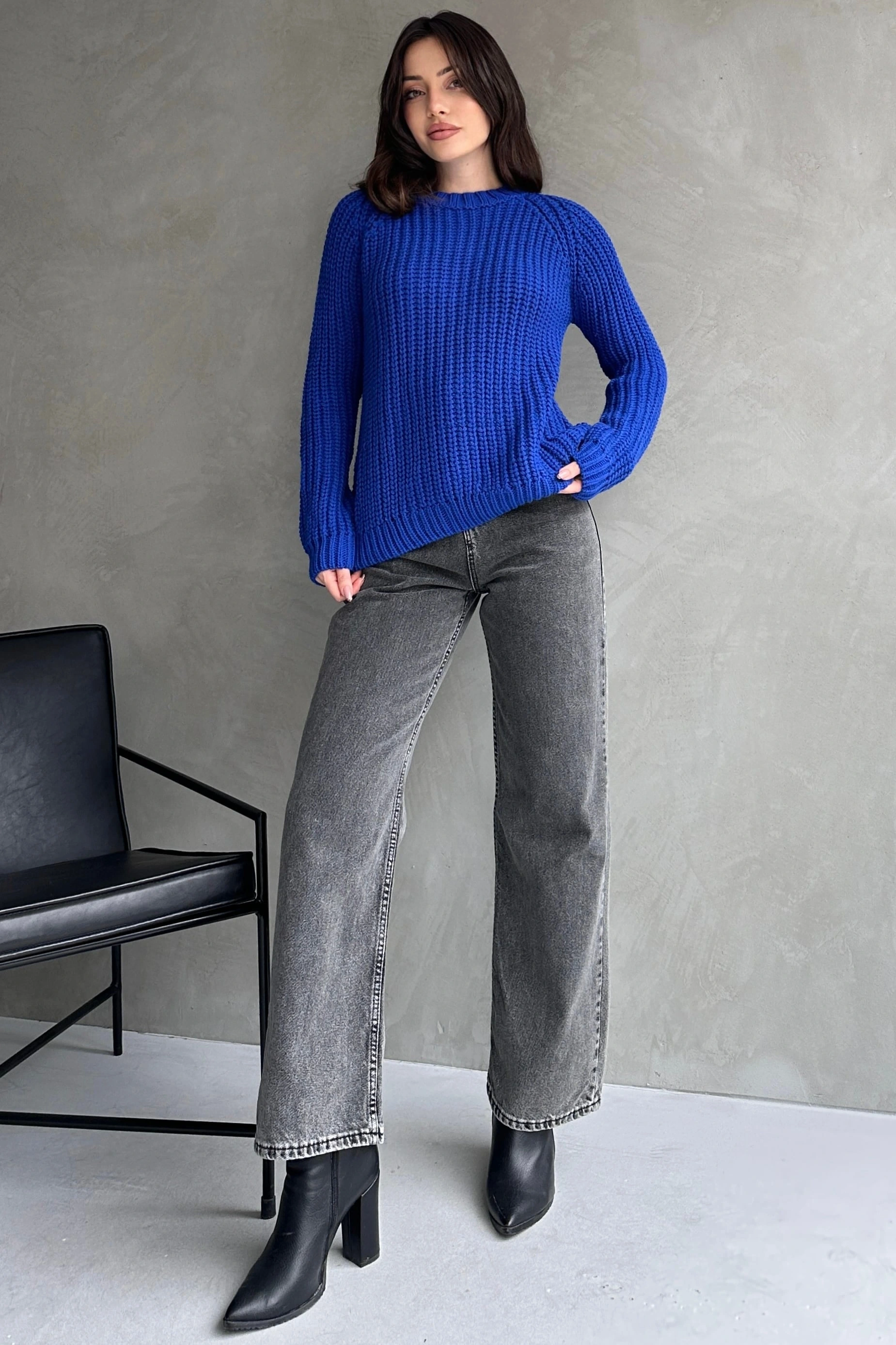 Bisiklet Yaka Selanik Örgü Triko Kazak