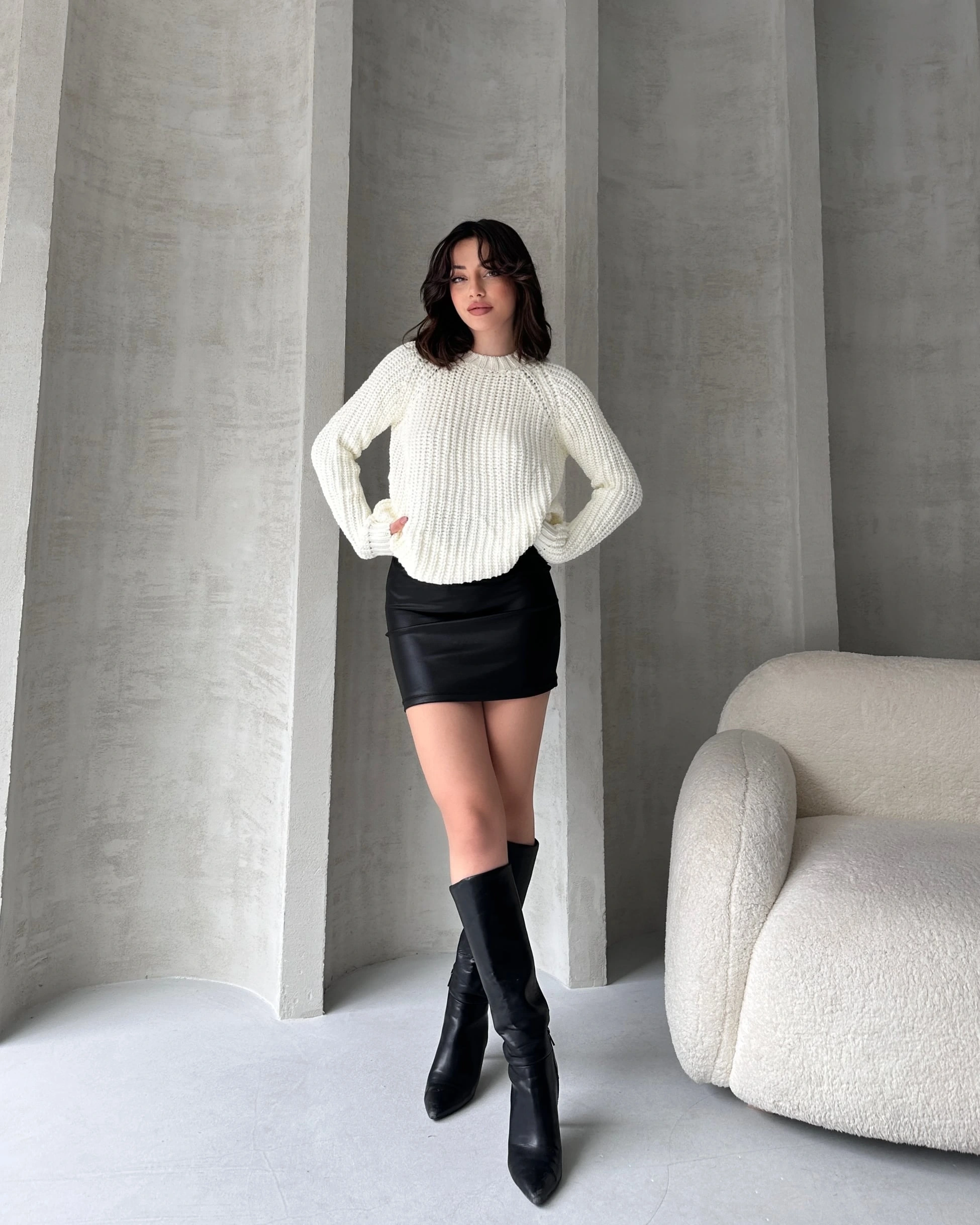 Bisiklet Yaka Selanik Örgü Triko Kazak