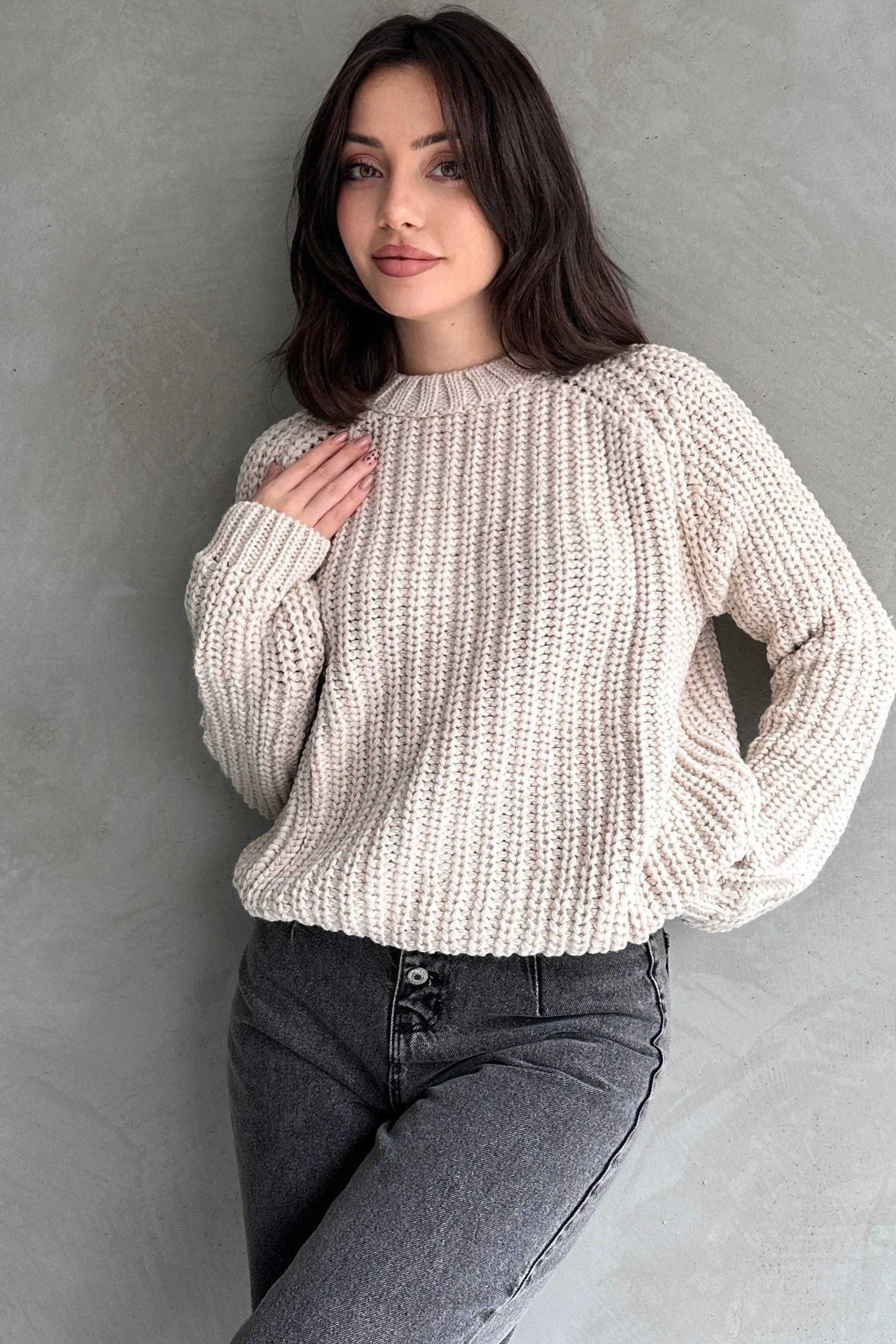 Bisiklet Yaka Selanik Örgü Triko Kazak