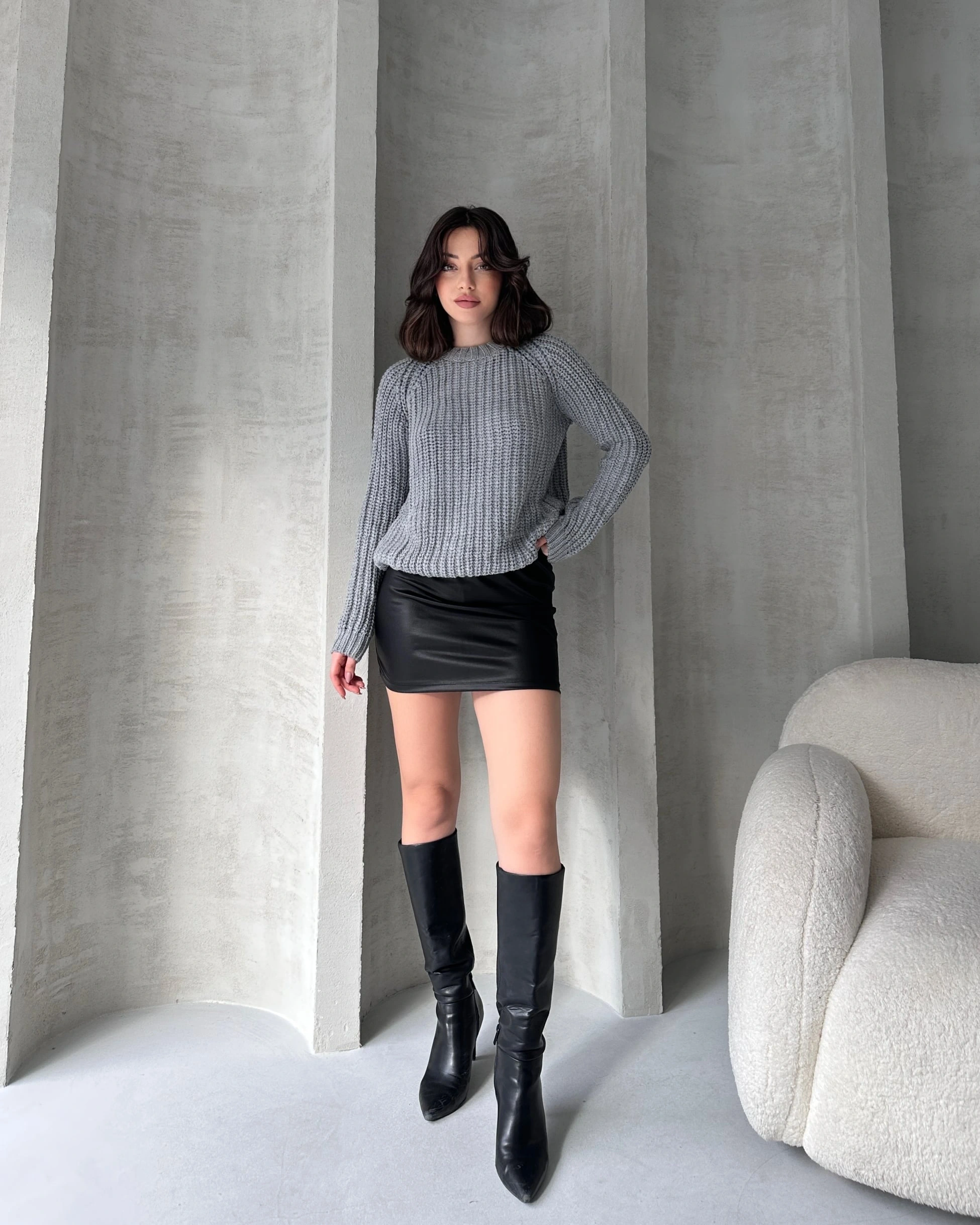 Bisiklet Yaka Selanik Örgü Triko Kazak